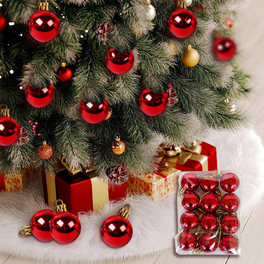 Glossy 3CM Chrome-Plated Christmas Ball Ornaments, Shatproof Decorative Set for Xmas Tree, School, Mall & Holiday Decor（12Pcs，Red） - Medaid International