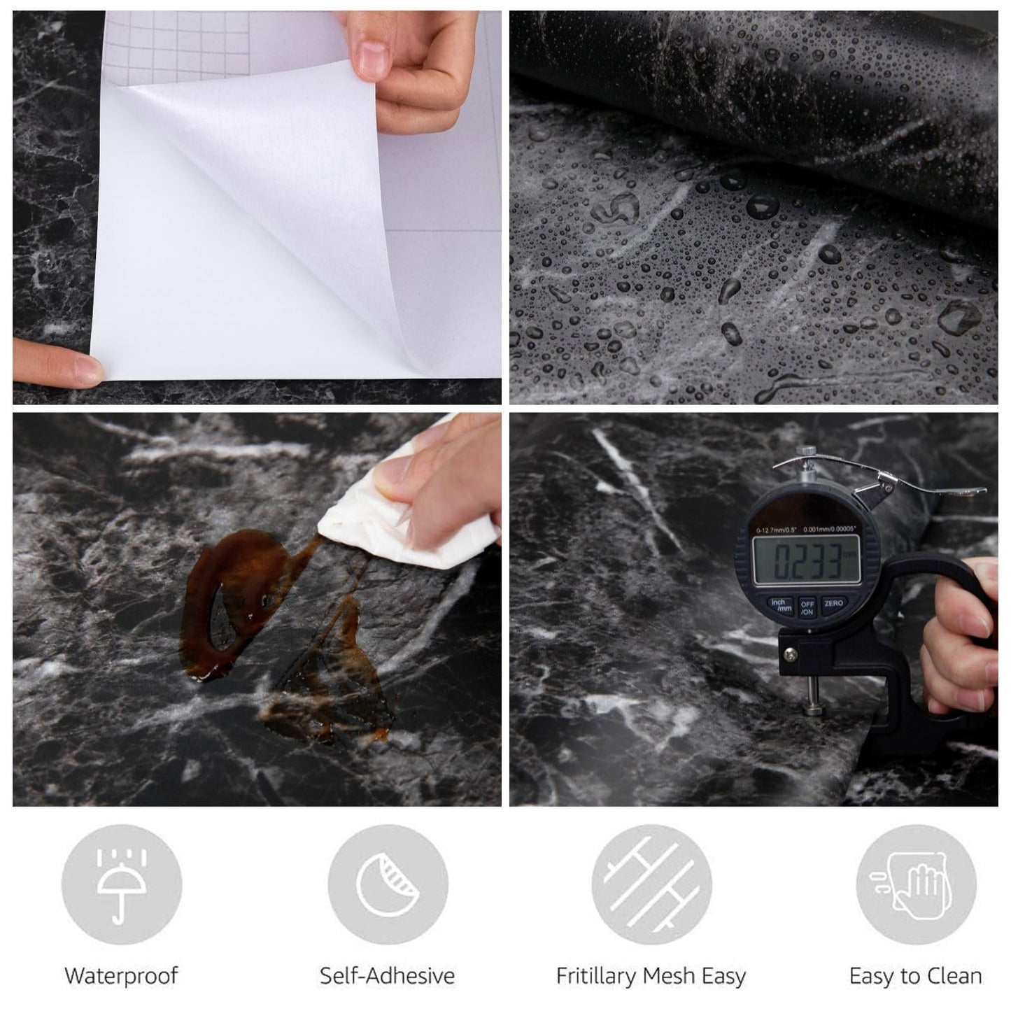 Abyssaly Black Marble Contact Paper Granite Peel and Stick Wallpaper for Countertop Self-Adhesive Waterproof Thicken Wallpaper Kitchen Bathroom and Furniture 11.8" X 78.7" - Medaid International