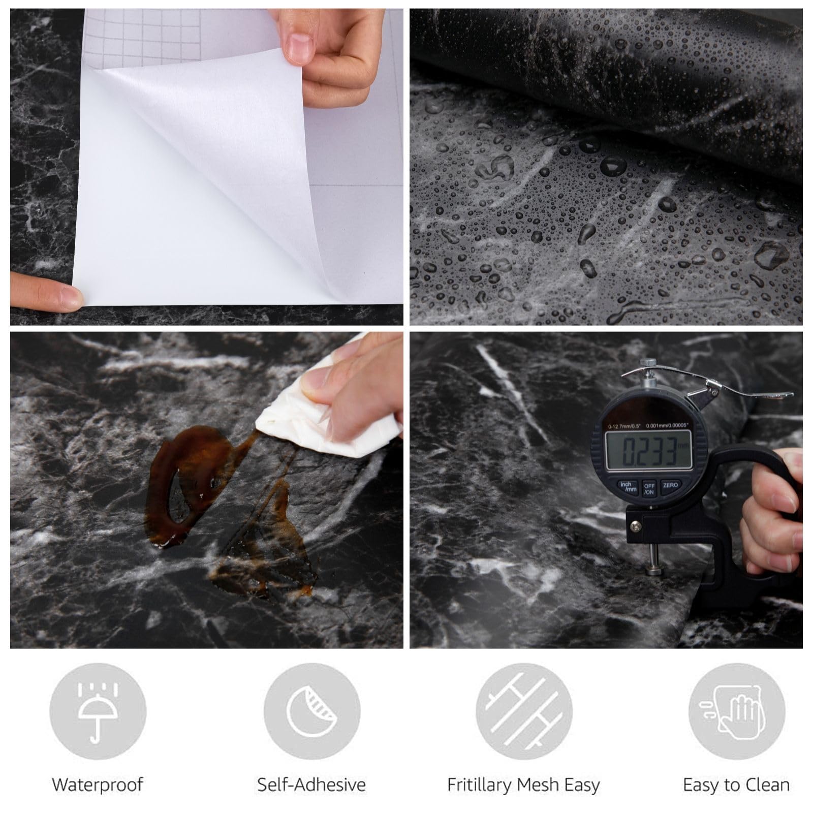 Abyssaly Black Marble Contact Paper Granite Peel and Stick Wallpaper for Countertop Self-Adhesive Waterproof Thicken Wallpaper Kitchen Bathroom and Furniture 11.8" X 78.7" - Medaid International