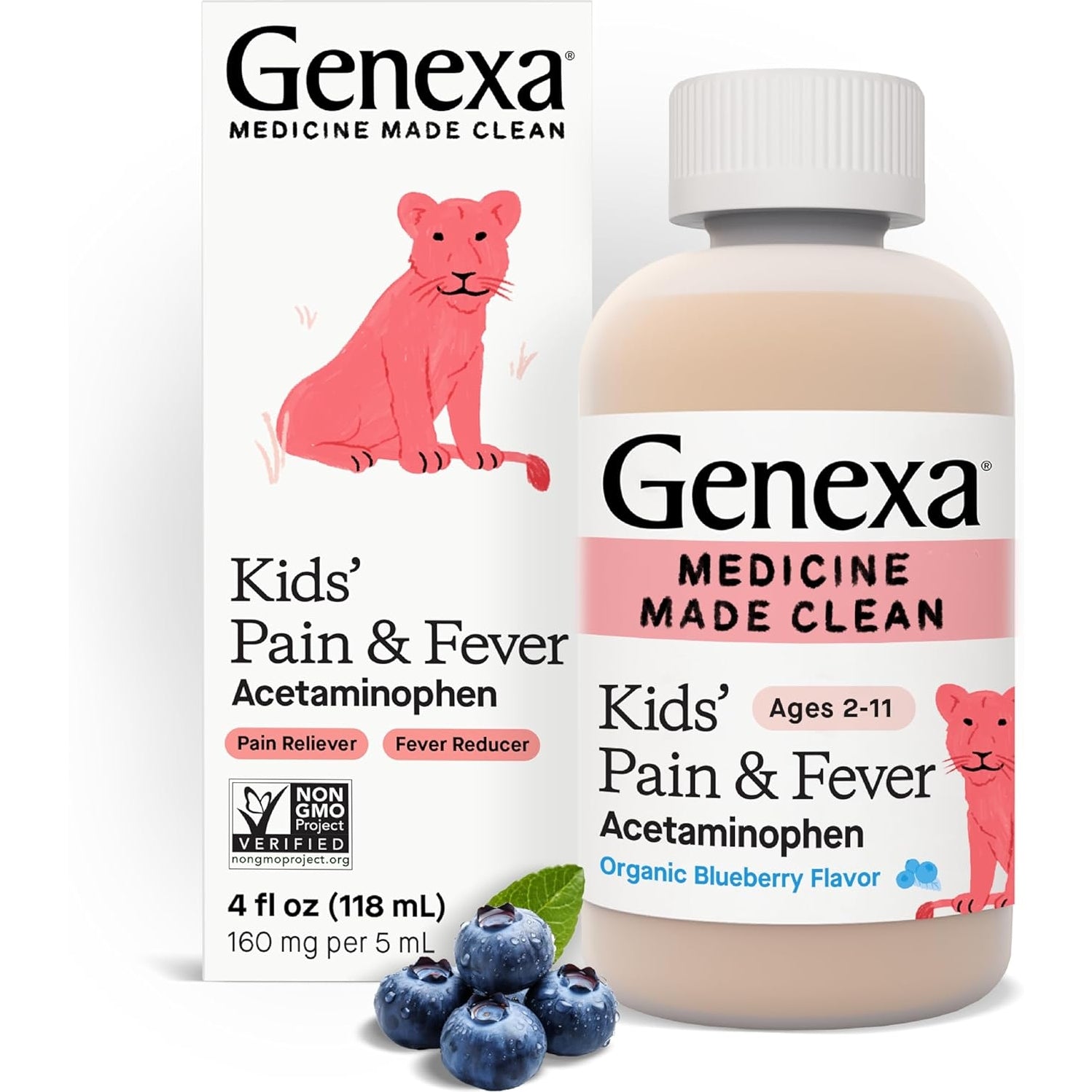 Genexa Kids’ Pain and Fever Reducer | Childrens Acetaminophen, Dye Free, Liquid Oral Suspension Medicine for Kids 2-11 | Delicious Organic Cherry Flavor | 160 mg per 5mL | 4 Fluid Ounces - Medaid International