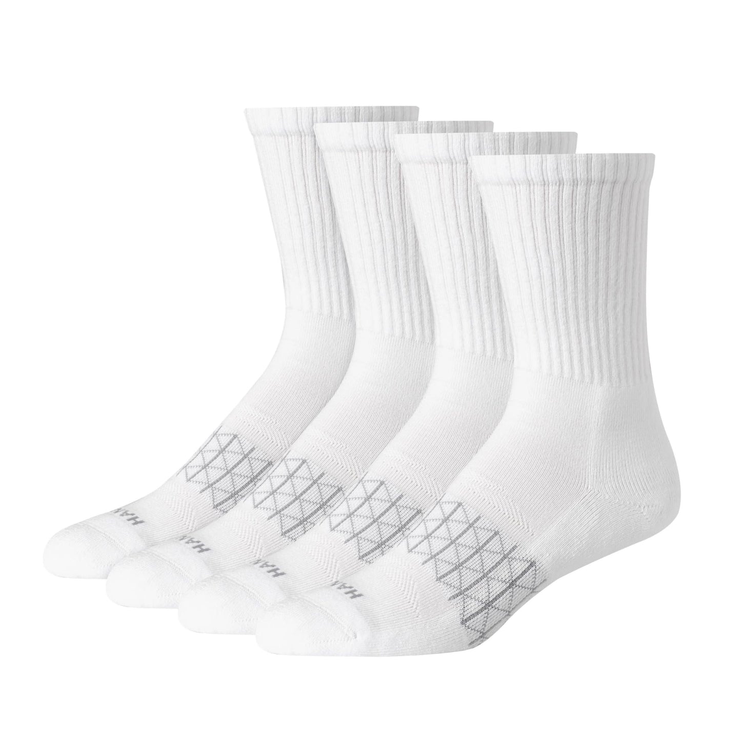 Hanes Men's Absolute Active Cushioned Crew, Moisture Wicking Socks, Seamless Toe, 4-Pack, White, 6-12 - Medaid International