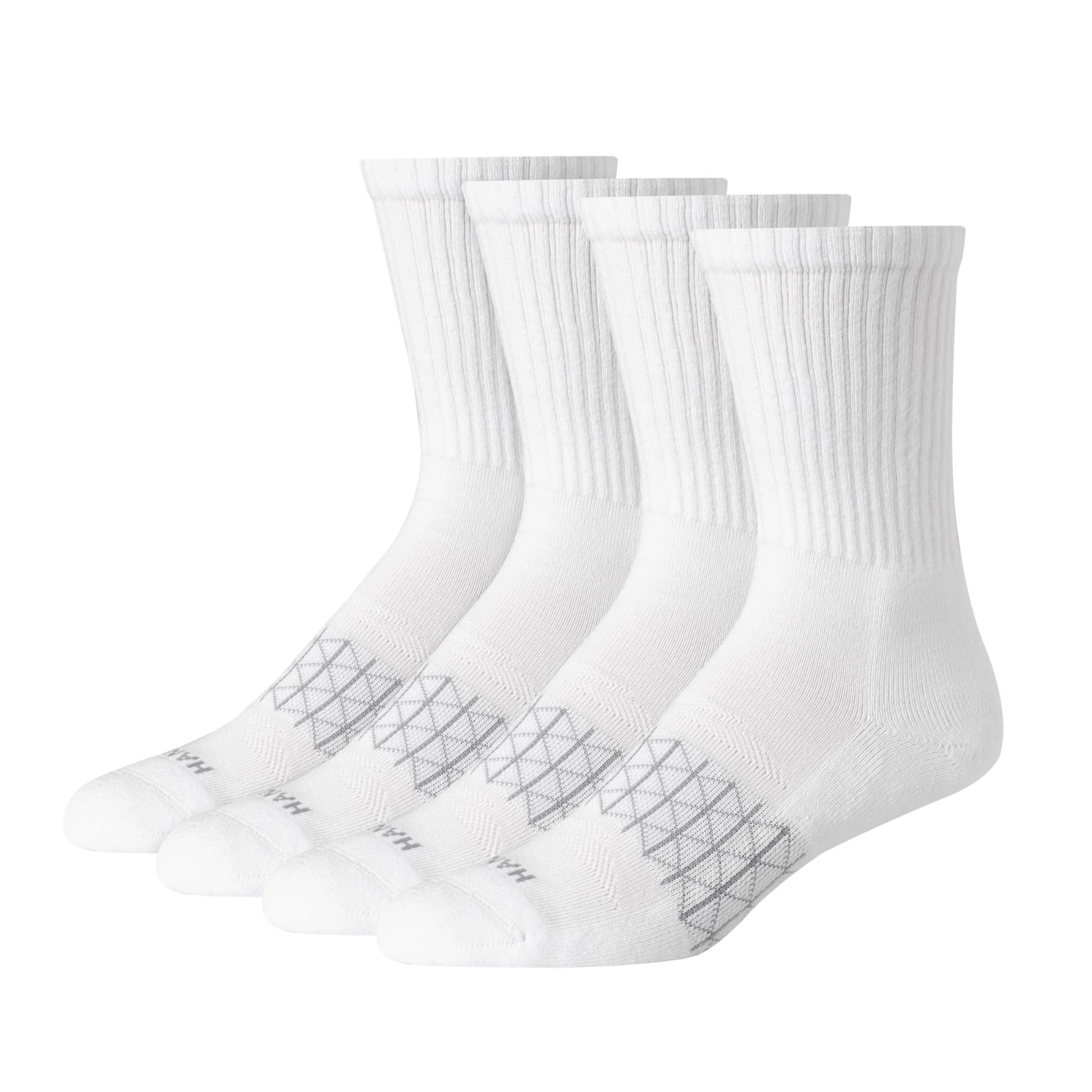 Hanes Men's Absolute Active Cushioned Crew, Moisture Wicking Socks, Seamless Toe, 4-Pack, White, 6-12 - Medaid International