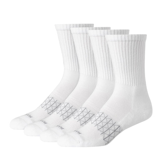 Hanes Men's Absolute Active Cushioned Crew, Moisture Wicking Socks, Seamless Toe, 4-Pack, White, 6-12 - Medaid International