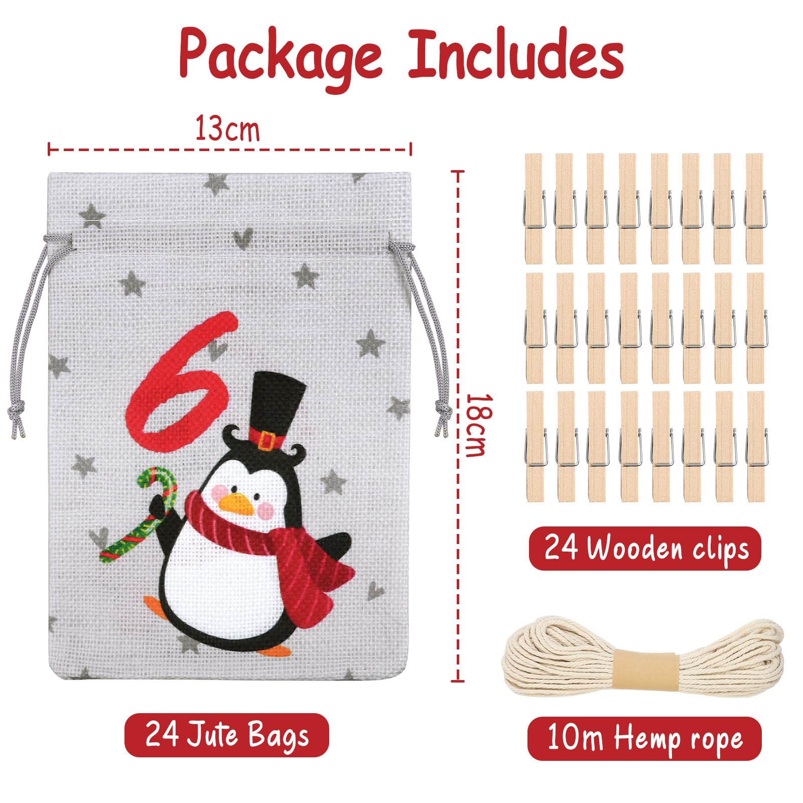 OrLume 2024 Empty Advent Calendar, 18 x 13 cm, Advent Calendar Bag for Children, Women, Men, 24 Empty Reusable Fabric Pouch, DIY Christmas Decoration - Medaid International