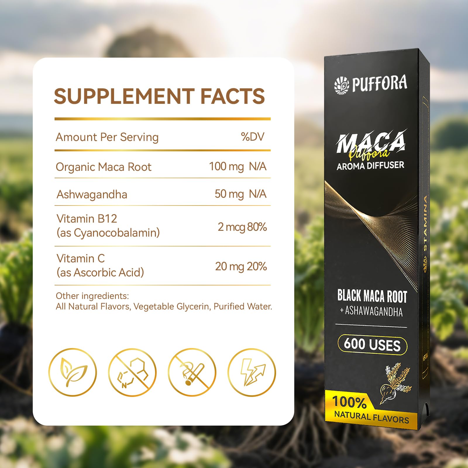 Maca Diffuser with Ashwagandha, Vitamin B12 & C, Natural Plant-Based Stamina Stick, Anxiety Pen, Alpha Pen for Daily Vitality & Endurance - Medaid International