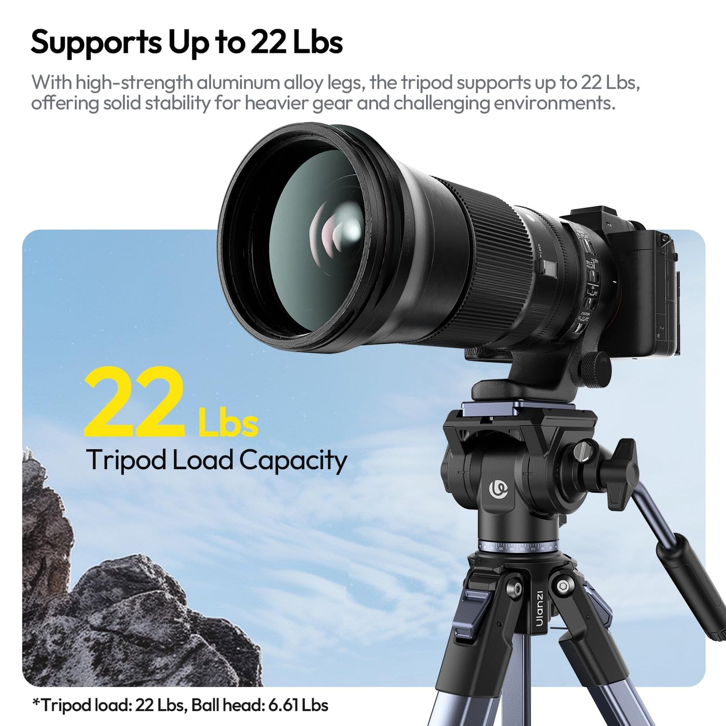 ULANZI Ombra Video Ⅱ Camera Tripod with Fluid Head, 61.5" Travel Tripod with 360° Rotated Arca Quick Release Plate, Portable Stand for Phone Camera Vlogging Video Shooting with Carry Bag Phone Clamp - Medaid International