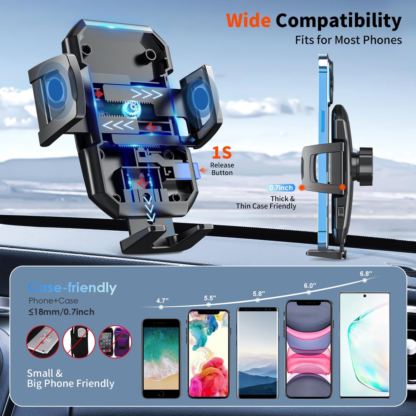 SUUSON Upgraded 3-in-1 Car Phone Holder Mount [Powerful Suction] Phone Mount for Car Dashboard Air Vent Windshield,for All iPhone Android Phone (Black) - Medaid International