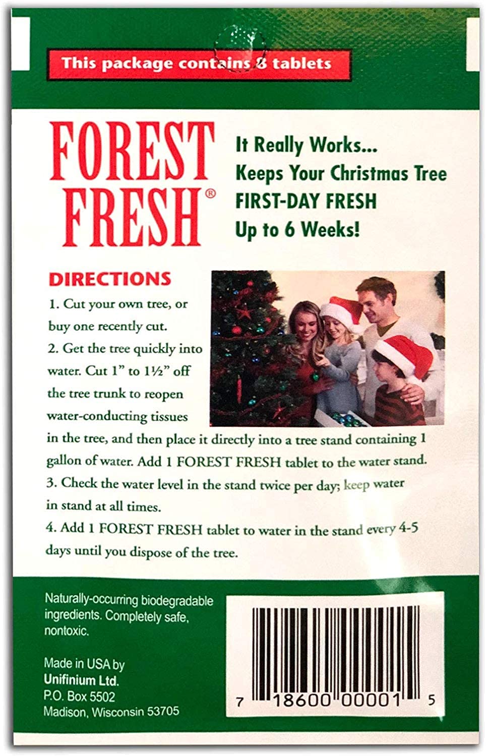 Forest Fresh Christmas Tree Preservative Tablets – Tree Water Additive for Live Fresh-Cut Trees – Keeps Trees Hydrated and Reduces Needle Drop – Non-Toxic, Made in USA – 1 Packet (8 Tablets) - Medaid International