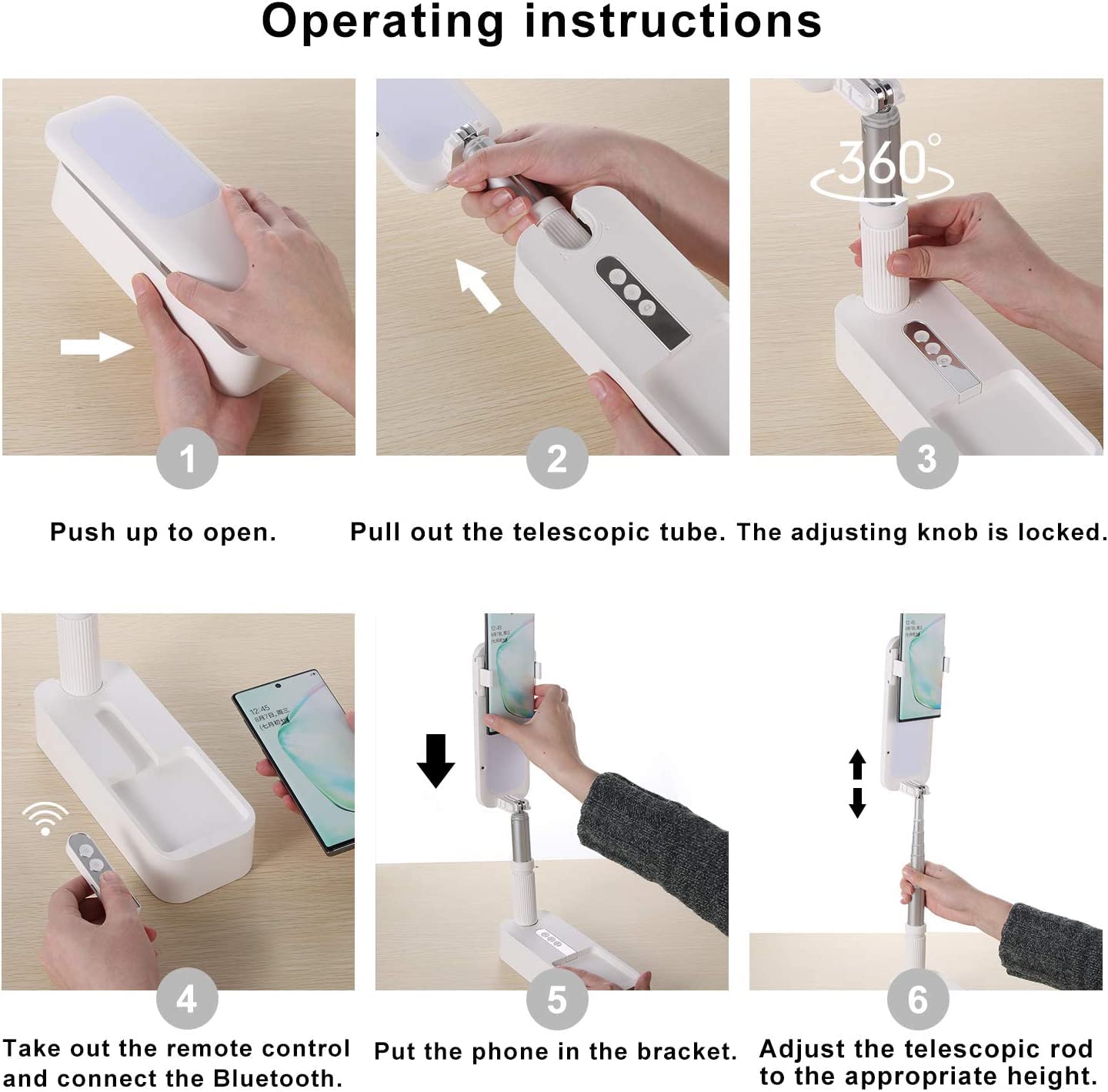 beyonday Foldable Phone Holder for Recording, Selfie Stand with Rechargeable LED Light&Wireless Remote Control 360° Rotatable Retractable Phone Stand for Video Recording/Live Streaming/Online Teaching - Medaid International
