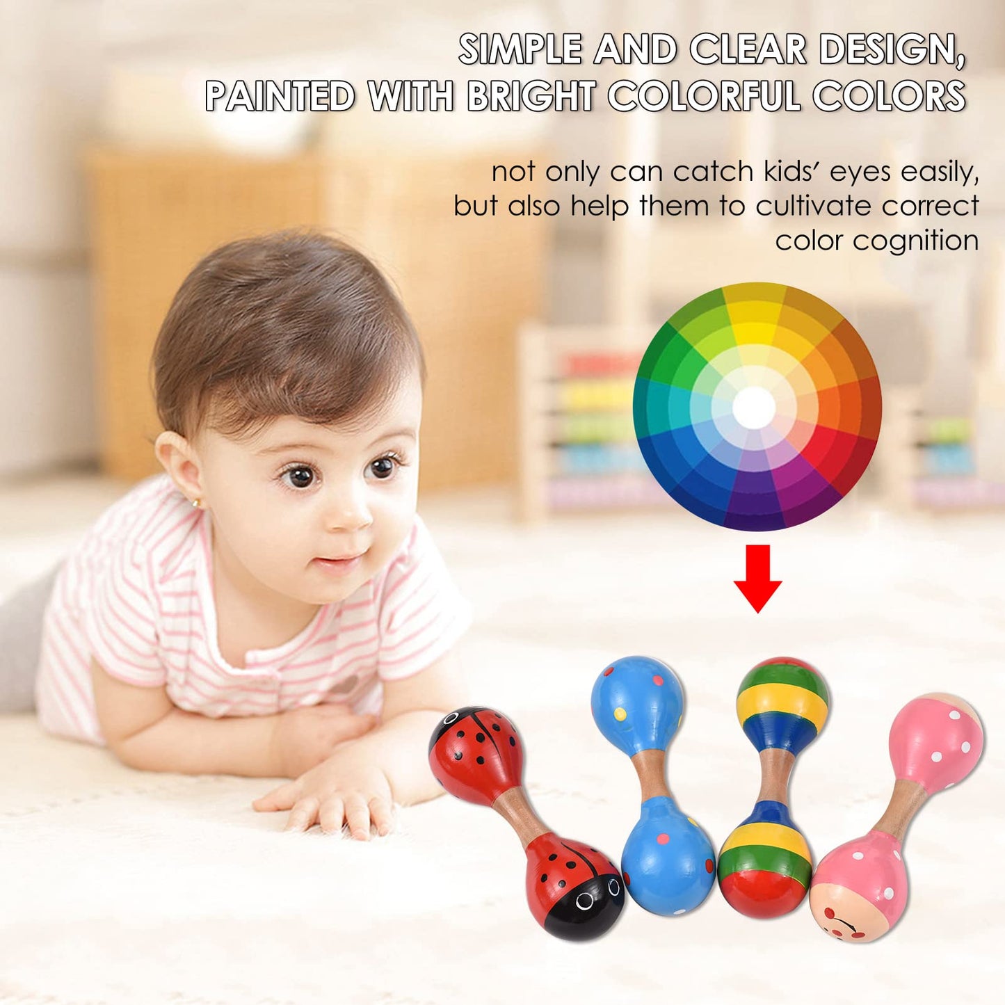 4 قطع من خشخيشات ماراكاس خشبية صغيرة للاطفال من جوليريتك، العاب الة موسيقية ملونة لطيفة للاطفال الاولاد الصغار - Medaid International