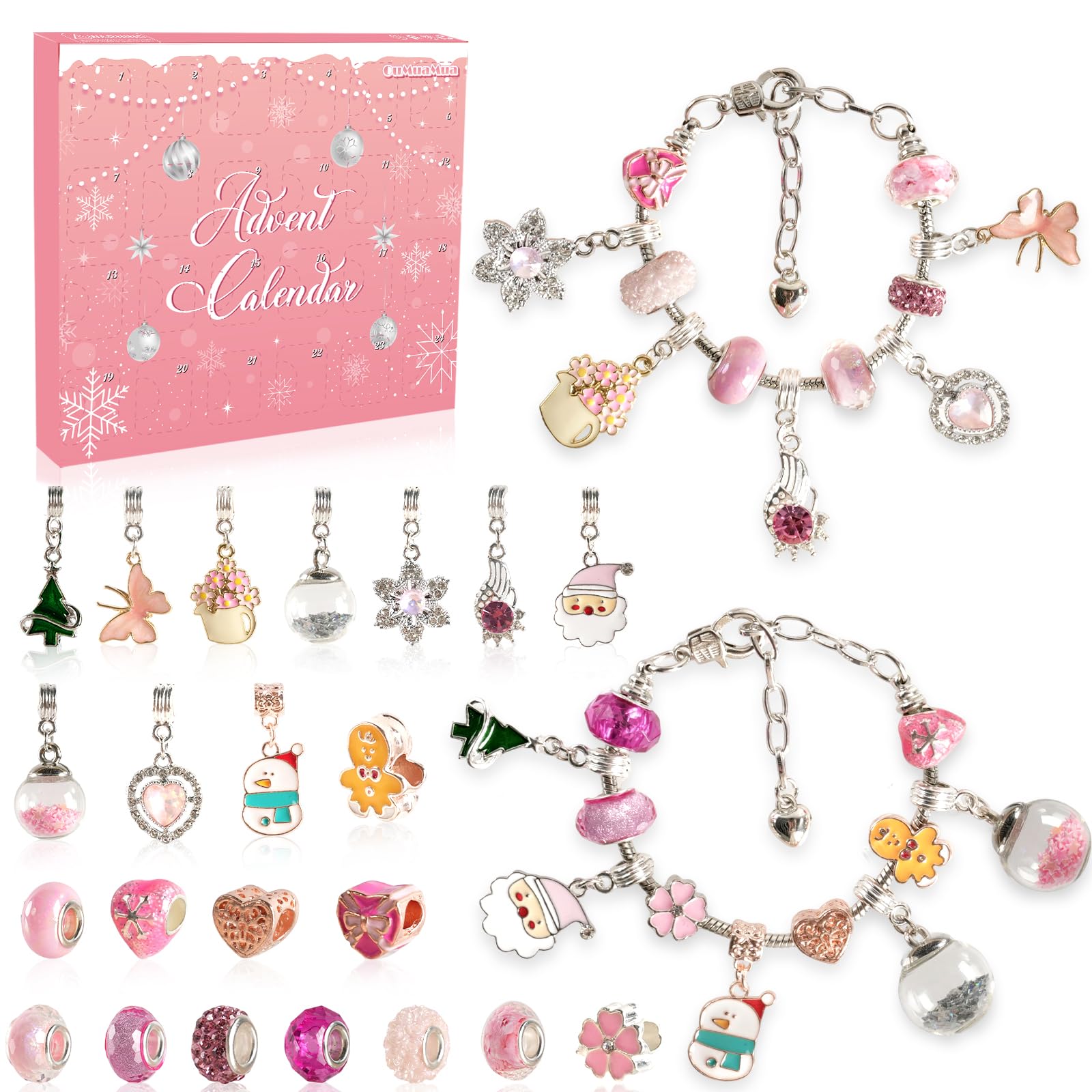 OuMuaMua 24 Days Christmas Advent Calendar 2025, Charm Bracelet Making Kit, Pink Charm Beads, Countdown Calendar DIY Jewelry Making Kit for Adults Women Teens Girls Kids Xmas Holiday Birthday Gifts - Medaid International