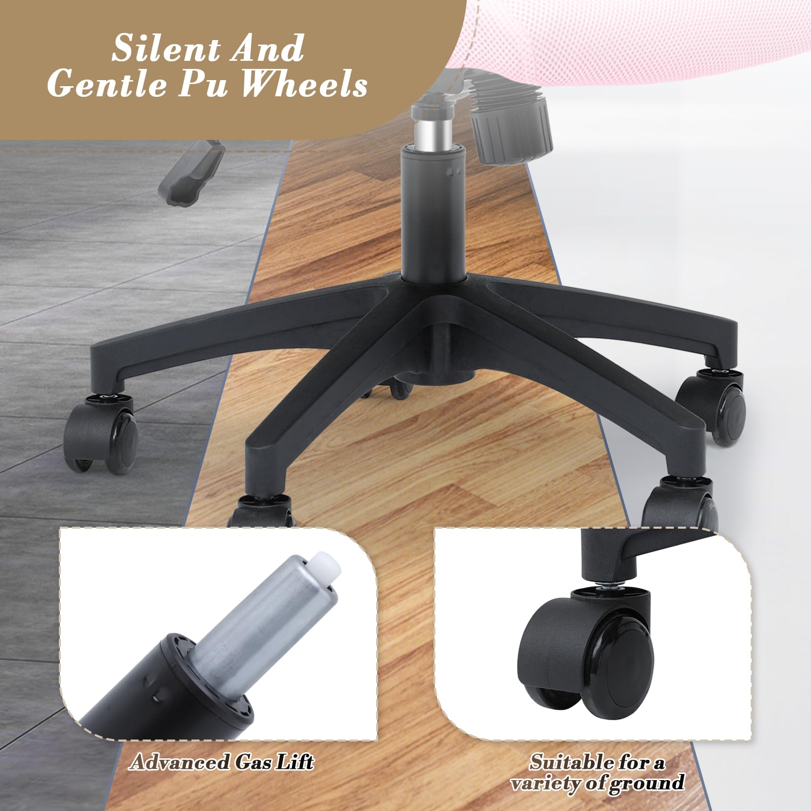 Athena Collection Computer Office Chair, Ergonomic Desk Chair with Rolling Wheels, Mesh Back Support and Height Adjustable, Small and Comfy for Home Office, Study, Pink - Medaid International