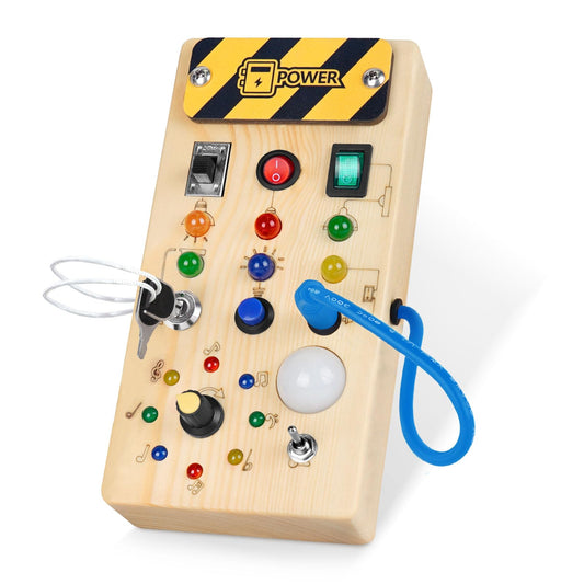 Montessori Wooden Busy Board with 8 LED Light switches, Sensory Toys Light Switch Travel Toys for 1+ Year Old Baby and Toddler - Medaid International