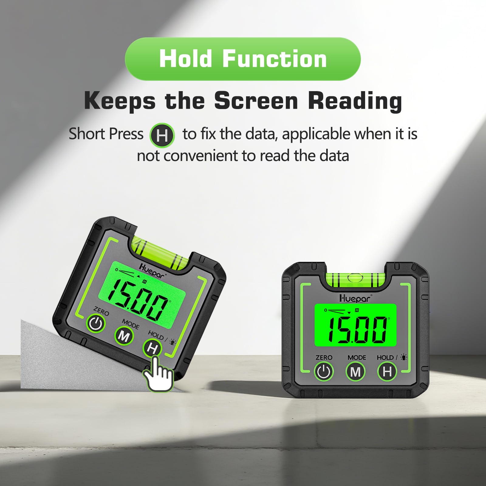 Huepar Digital Level Angle Gauge Mini Angle Finder Level Box with V-Groove Magnetic Base&Backlit LCD Bevel Gauge Inclinometer for Carpentry,Building, Automobile, Masonry - 0~360° Fast Measurement AG01 - Medaid International