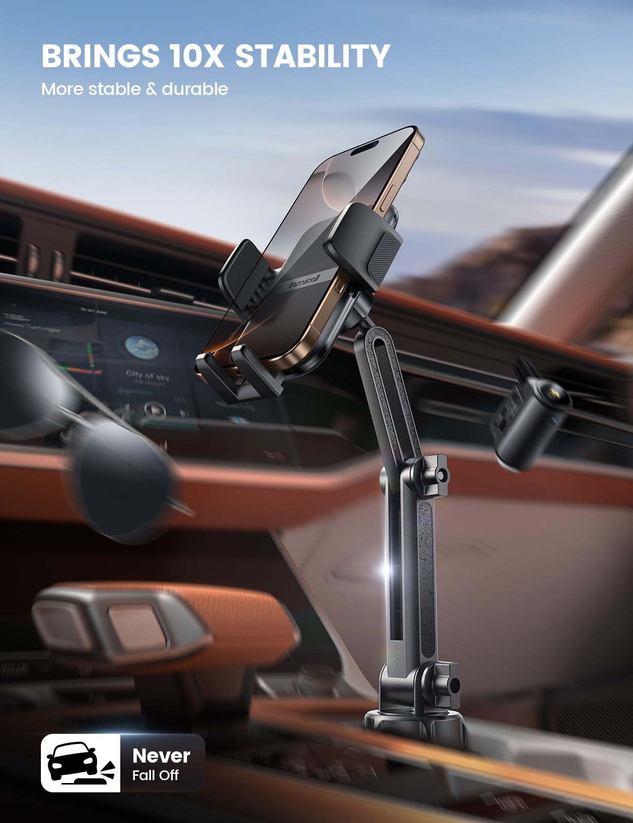 Lamicall Cup Phone Holders for Your Car, [Thick Cases Friendly] Universal Adjustable Car Cell Phone Mount for Truck Golf Cart iPhone 17 16 Galaxy S25 Ultra and All 4"-7" Smartphones - Medaid International