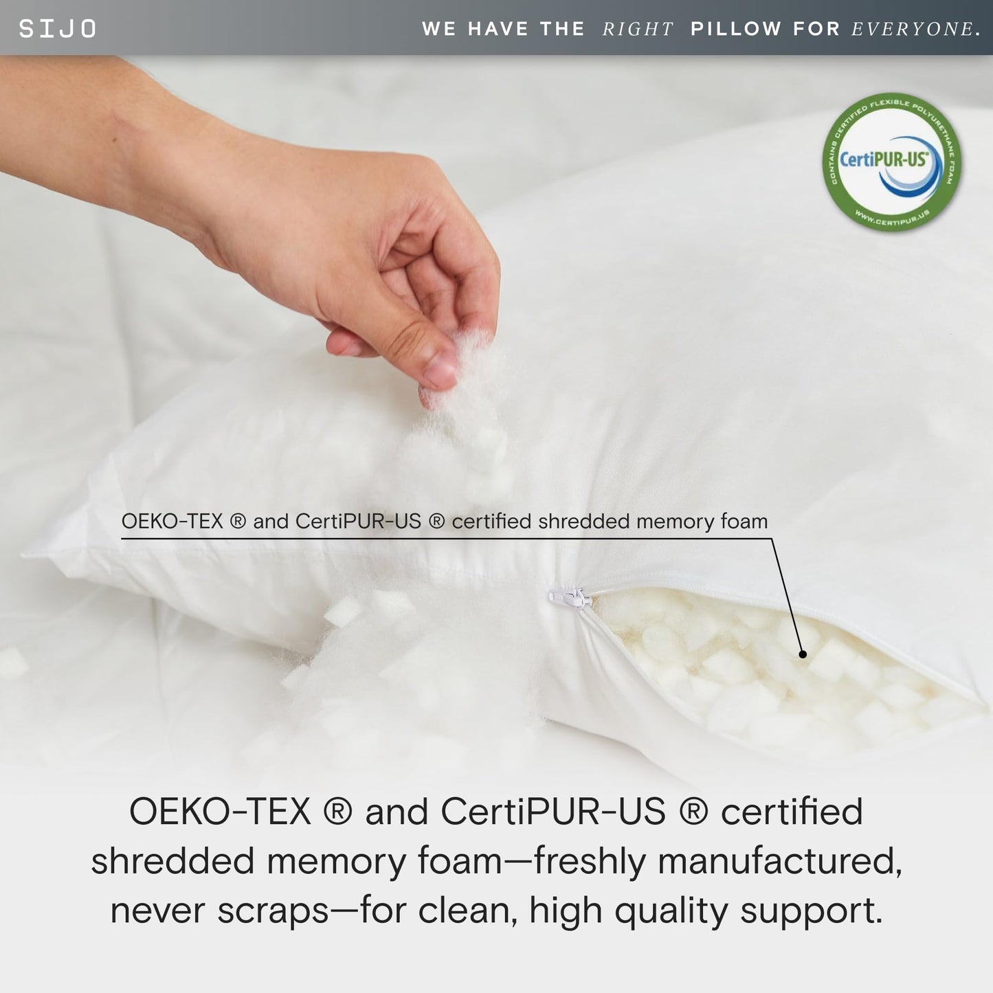 Sijo FlexCool Shredded Memory Foam Pillow - Adjustable Bed Pillow Last Cooling Surface - Good Housekeeping 2025 Bedding Award Winner - CertiPUR-US - Medium Firm for Back, Side, Stomach Sleepers (King) - Medaid International