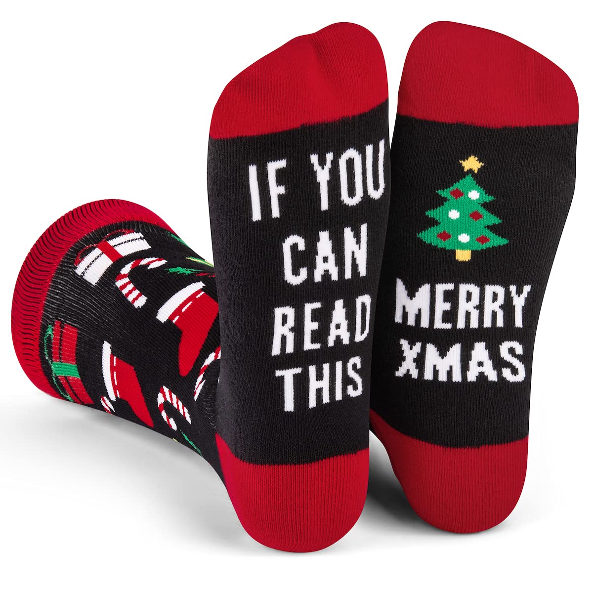 Lavley If You Can Read This, Bring Me Funny Socks - Novelty Gifts for Men, Women and Teens (US, Alpha, One Size, Regular, Regular, Merry Xmas) - Medaid International