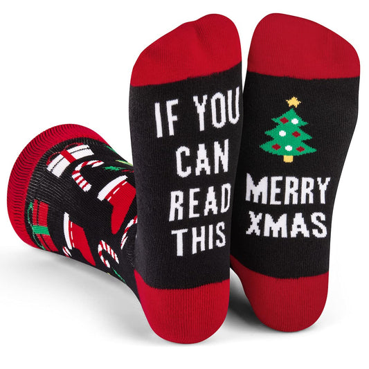 Lavley If You Can Read This, Bring Me Funny Socks - Novelty Gifts for Men, Women and Teens (US, Alpha, One Size, Regular, Regular, Merry Xmas) - Medaid International