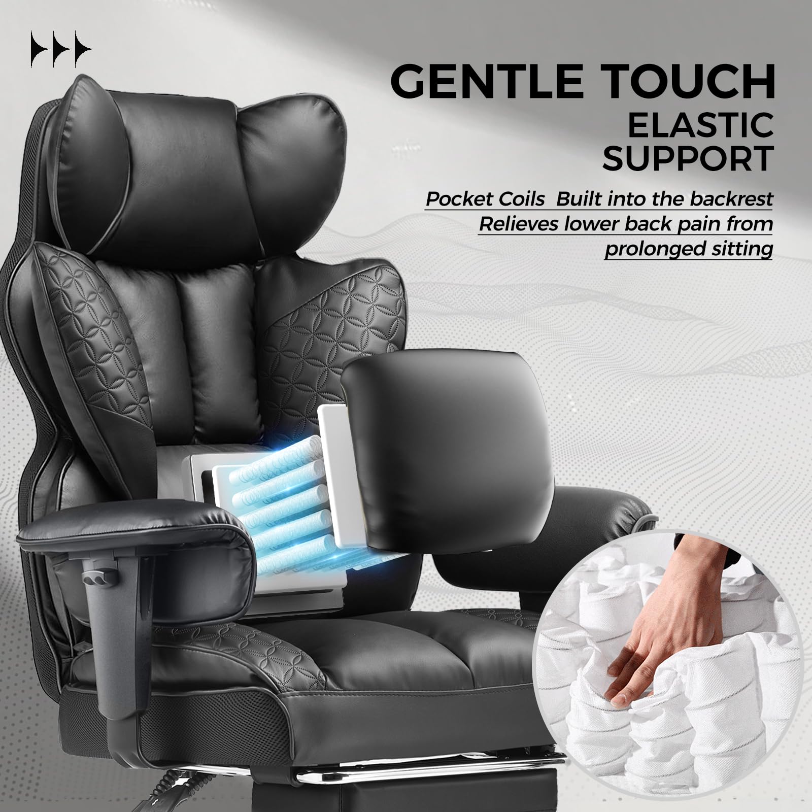COMHOMA Big and Tall Office Chair 400LBS Wide Ergonomic Gaming Chair with Deluxe Embossing Designed Leather with Foot Rest,150°Reclining Adjustable Armrests Pocket Spring Back Support and Pillow - Medaid International