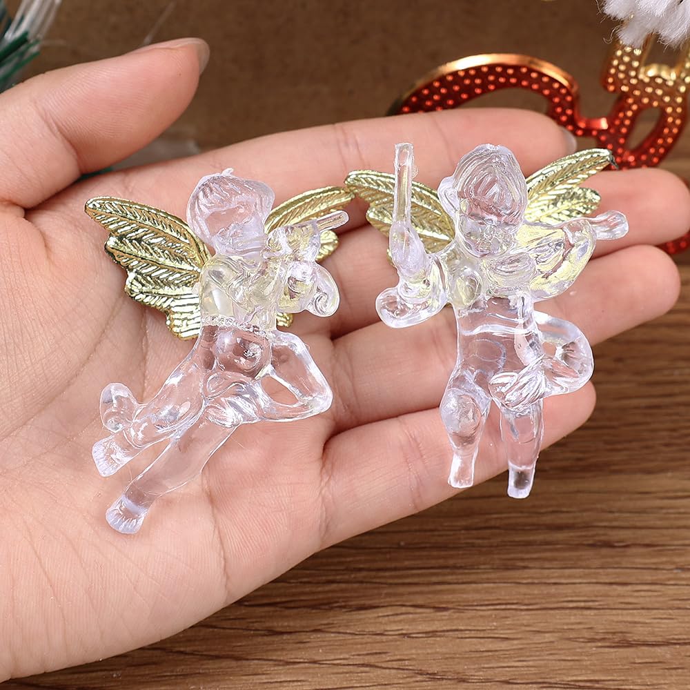 4 PCS Christmas Transparent Angel Hanging Ornament Cute Angels with Gold Wings Xmas Tree Decorative Pendant 7 * 5CM - Medaid International