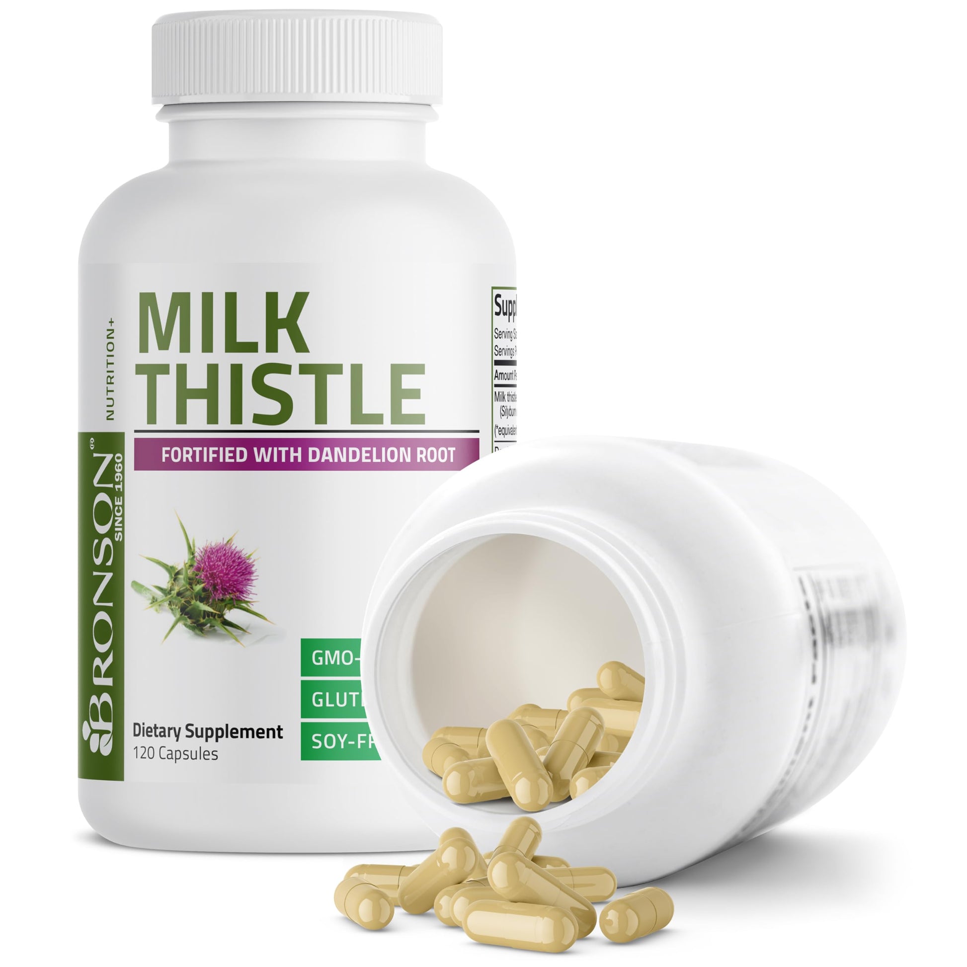 Bronson Milk Thistle Silymarin Marianum & Dandelion Root Liver Health Support, Antioxidant Support, Detox, 120 Capsules - Medaid International