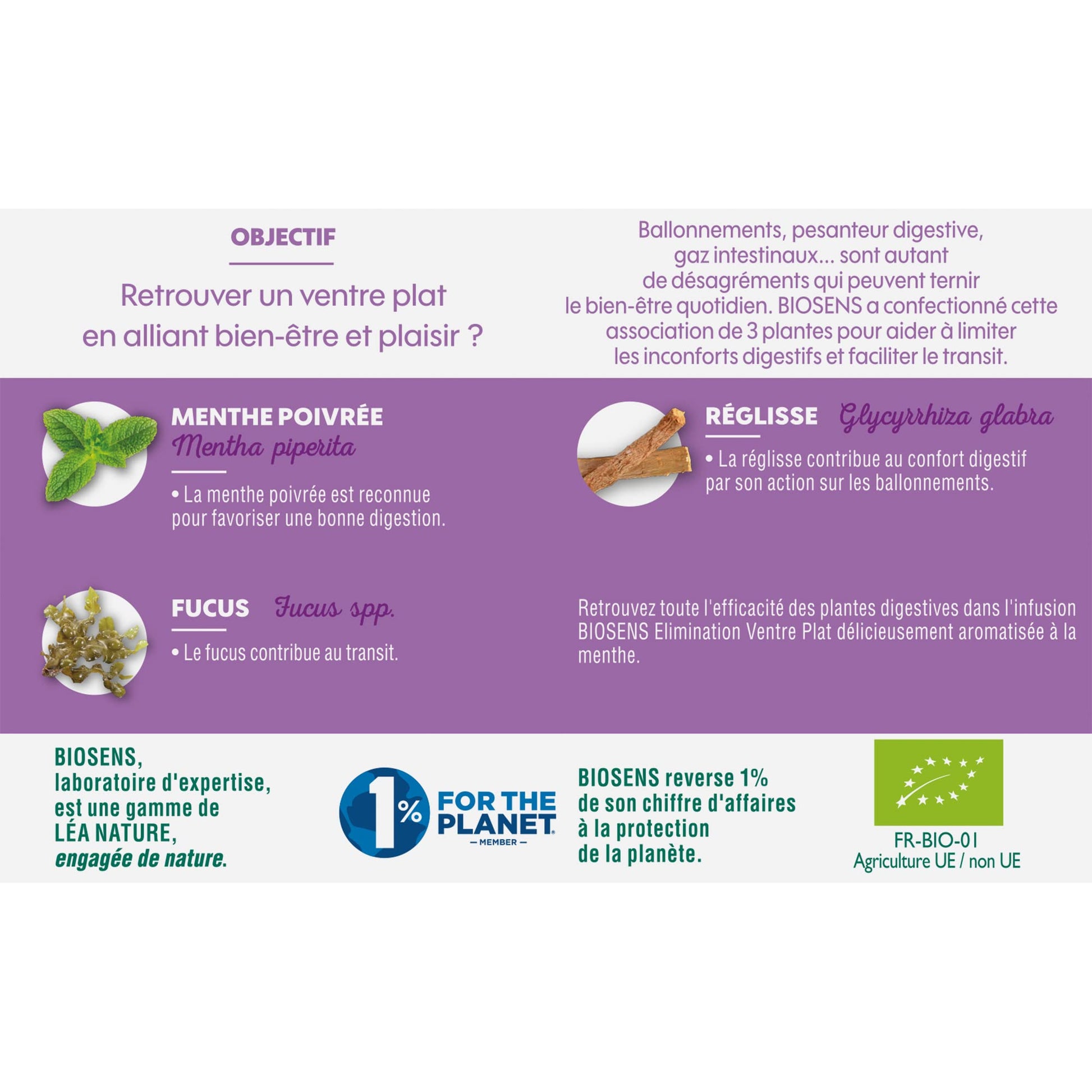 Biosens - Infusion Elimination Ventre plat - Menthe, Fucus et Réglisse - Certifié Bio AB - Fabriqué en France - 20 sachets - Medaid International