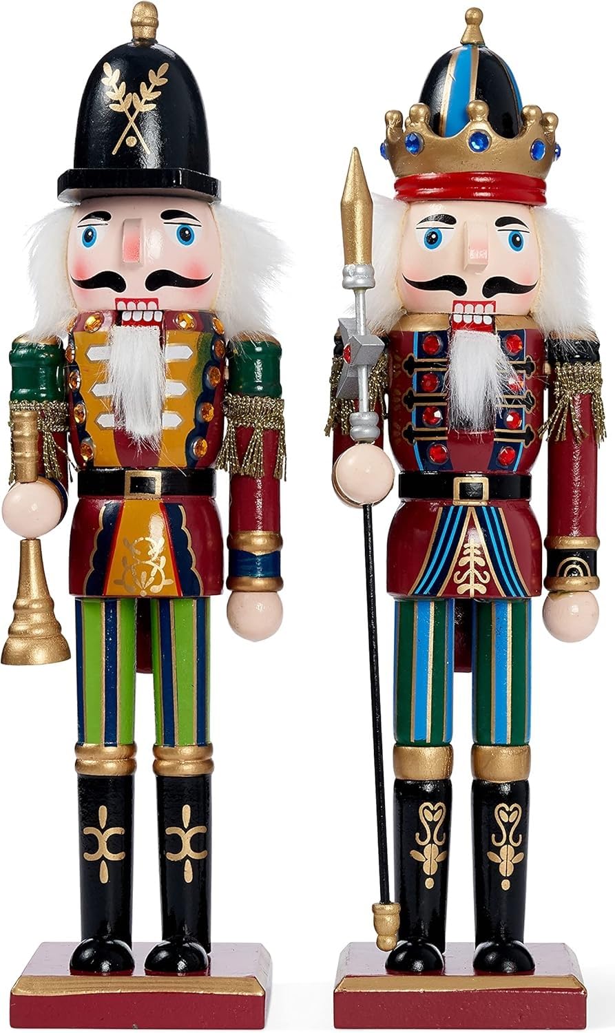 THE TWIDDLERS 2 Pack 12 Inch Wooden Nutcracker Christmas Decor King & Guard Soldier (Red) Decorative Christmas Nutcracker Figures, Nutcracker Christmas Decorations, Cascanueces de Navidad in Gift Box - Medaid International