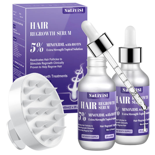 2 Pack 5% Minoxidil for Men Women Hair Growth Oil Regrowth Serum with Scalp Massager, Extra Strength Hair Loss Treatments Spray Foam, Beard Growth Kit - Hair Growth Products, - Medaid International