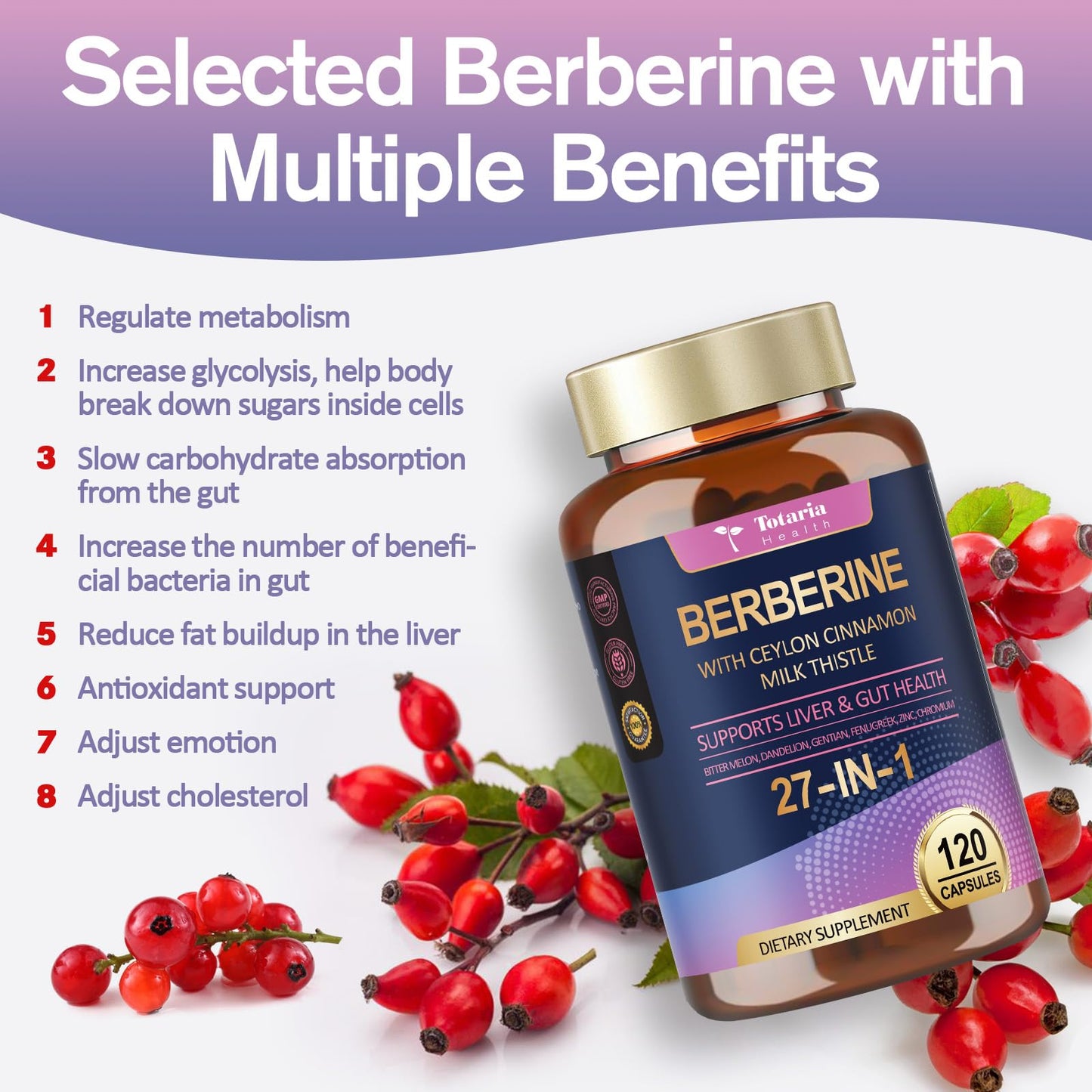Berberine Supplement with Ceylon Cinnamon, Milk Thistle - GLP-1 Supplement GLP Activate Natural Formula, Berberine Plus for Liver & Gut Health, Immunity, Better Figure, Men & Women - 120 Vegan Caps - Medaid International
