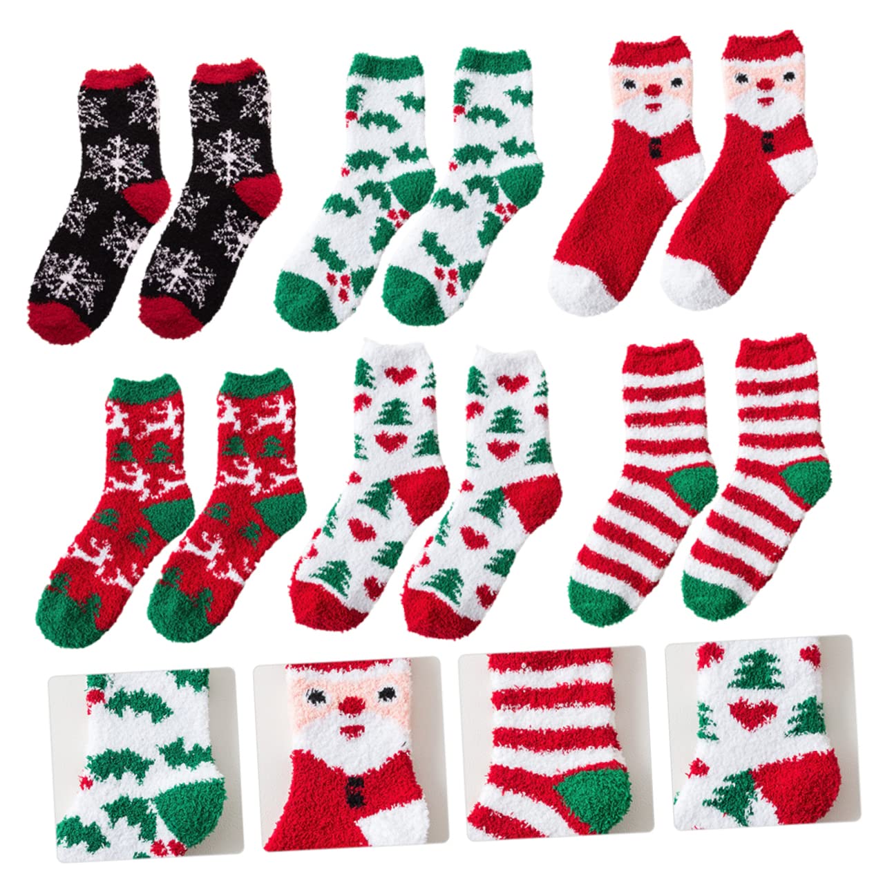 6Pairs Christmas Socks Mid-calf Warm Socks Thickened Fleece Winter Stockings with Cute Cartoon Design for Festive Atmosphere - Medaid International