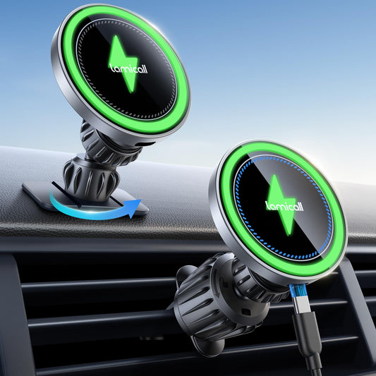 Lamicall 15W Wireless Car Mount Charger - [3-in-1 Upgraded Intelligent Chip] 360° Wireless Car Phone Holder Vent Dashboard Magnetic Car Charger for iPhone 16 Pro Max Silver - Medaid International
