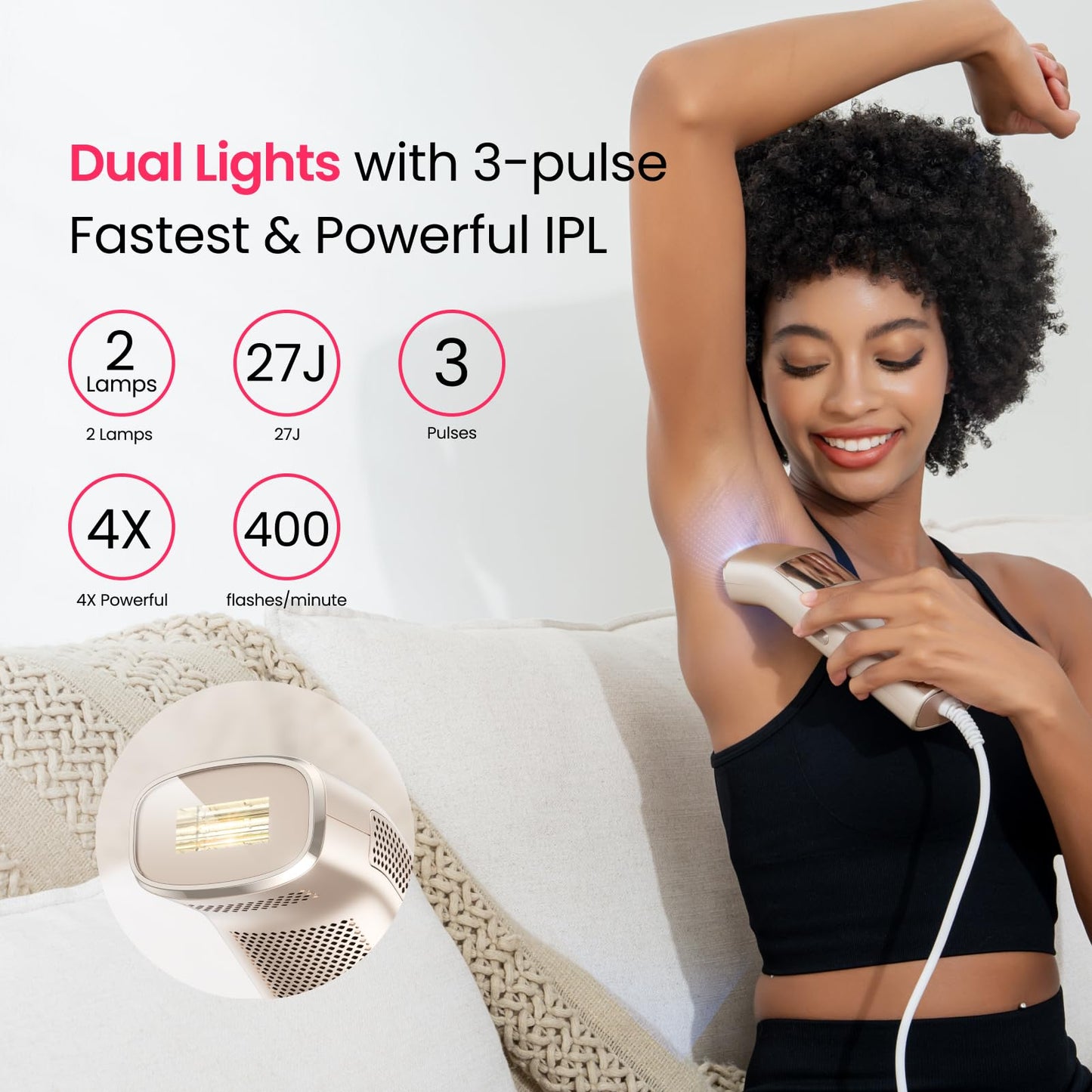 (2025 New) IPL Laser Hair Removal for Women and Men, 2 Lights & 4-Pulse Modes, 2℃ Sapphire Ice Cooling for Sensitive Skin, Targets Ingrown Hair, Permanent Hair Reduction for Bikini, Face & Body - Medaid International