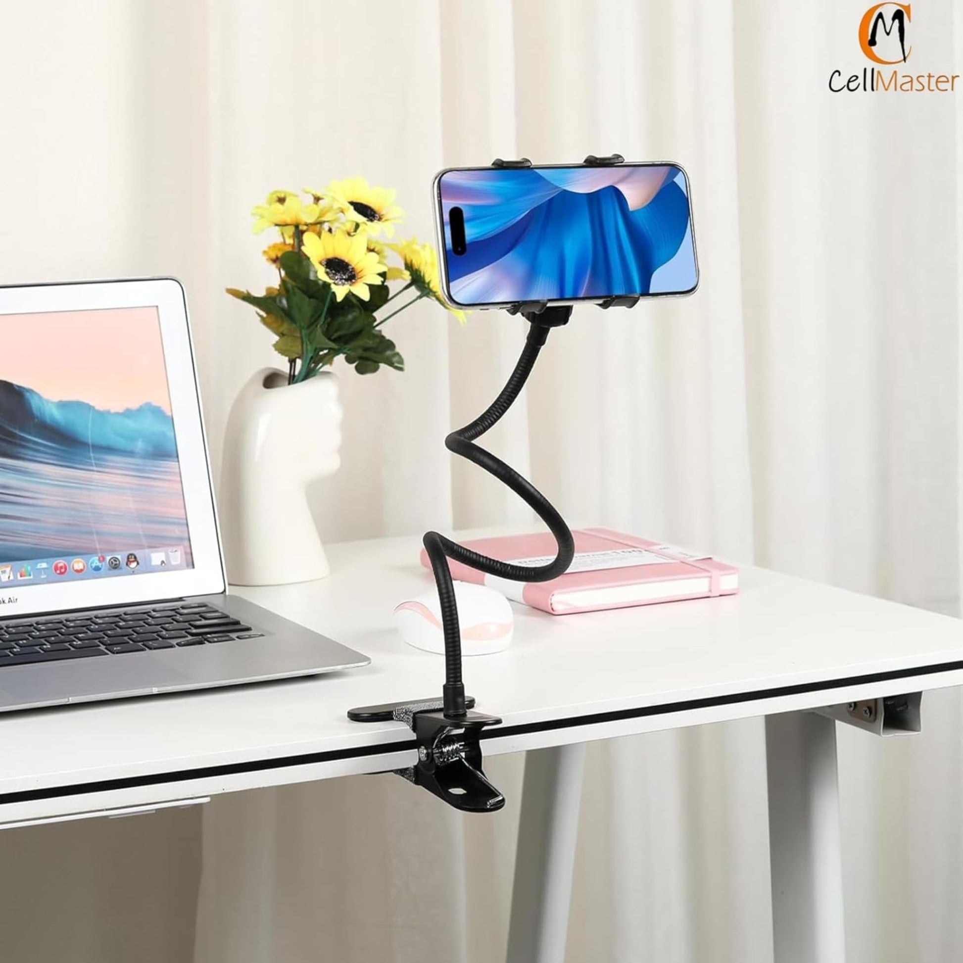 CELLMASTER Metal 360 Degree Flexible Portable Foldable -Lazy Stand Bracket Cell Phone Holder/Gooseneck Long Arm Clip Mobile Stand for Table Mobile Stand for Bed Office - Medaid International