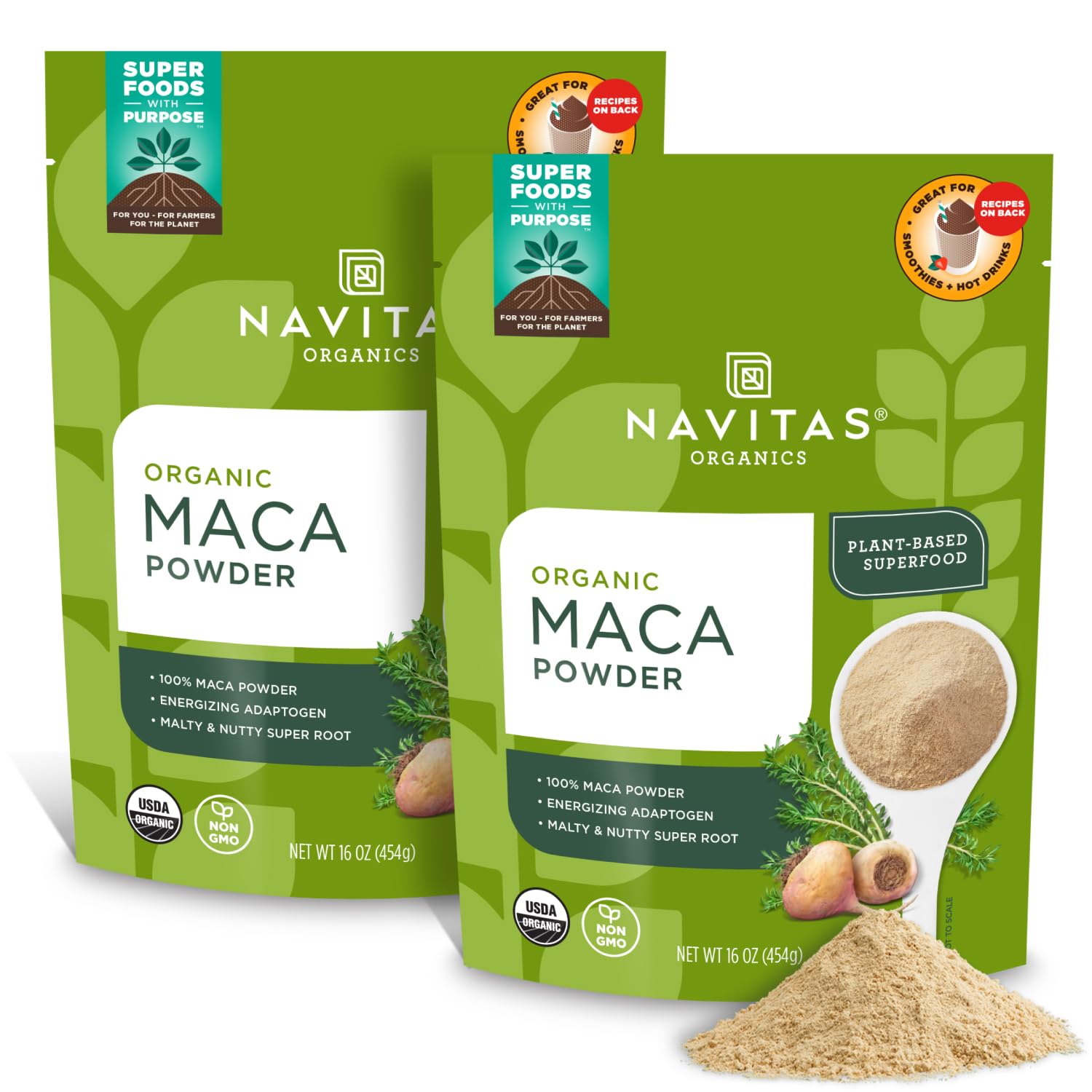 Navitas Organics Maca Powder – 100% Gelatinized Peruvian Maca for Smoothies, Lattes, Baking & More – Energize & Balance - USDA Organic, Non GMO, Vegan, Gluten Free (16oz. Bag, 180 Servings, 2-Pack) - Medaid International