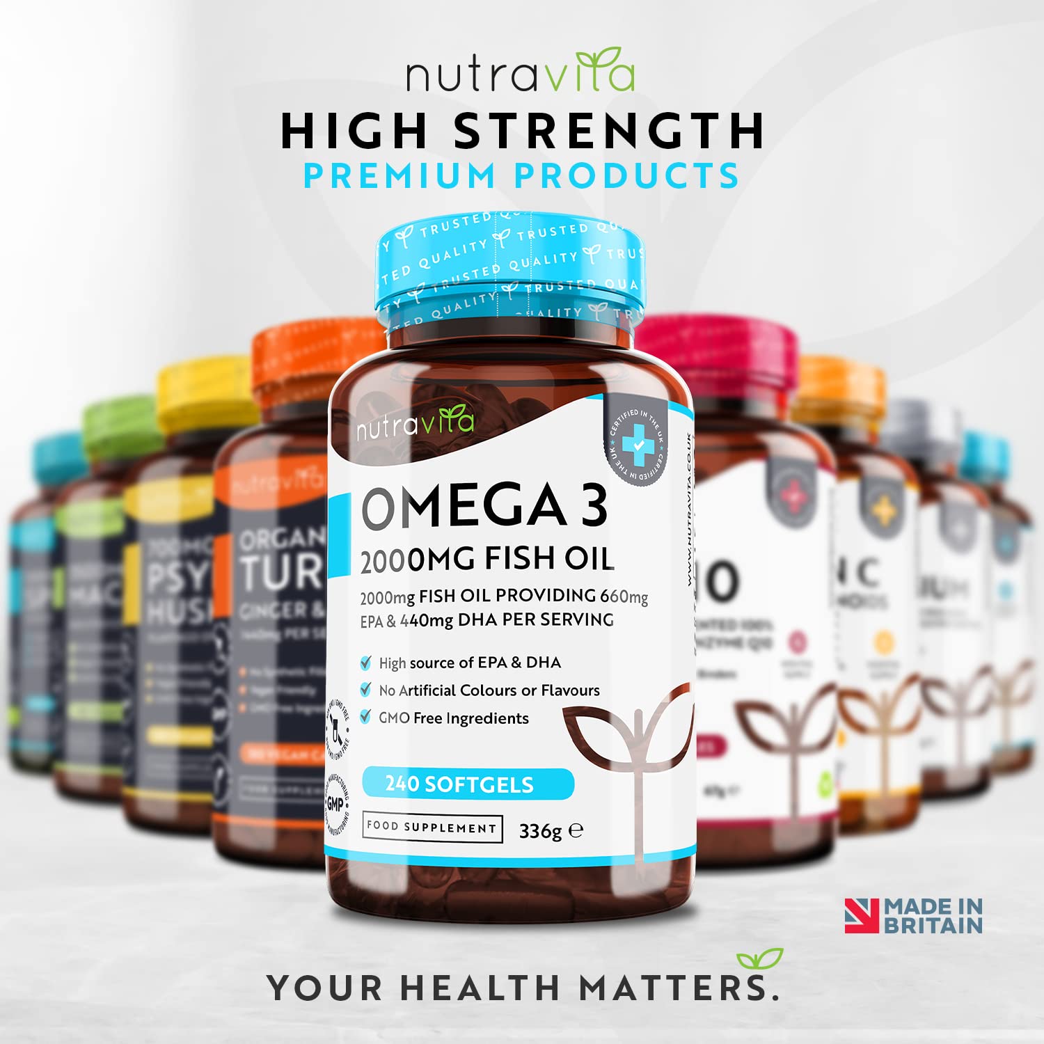 Omega 3 Pure Fish Oil 2000mg – 660mg EPA & 440mg DHA per Daily Serving – 240 Softgel Capsules – 4 Months Supply – for Maintenance of Normal Heart and Brain Function – Made in The UK by Nutravita - Medaid International