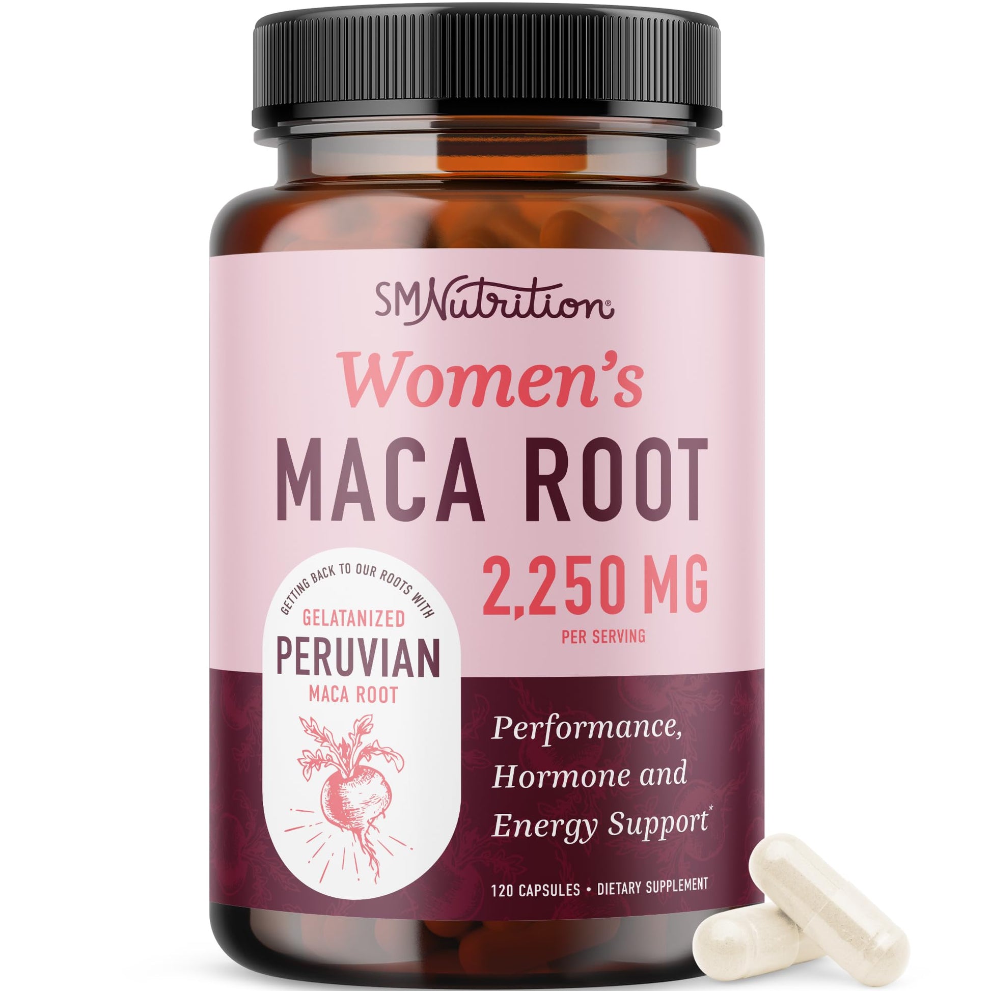 Organic Maca Root Capsules for Women | Peruvian Maca 2250MG Extra Strength | Red, Black & Yellow Root Powder with Black Pepper | Herbal Supplement to Support Energy & Hormone Balance | 120 Ct - Medaid International