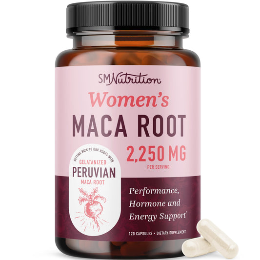 Organic Maca Root Capsules for Women | Peruvian Maca 2250MG Extra Strength | Red, Black & Yellow Root Powder with Black Pepper | Herbal Supplement to Support Energy & Hormone Balance | 120 Ct - Medaid International