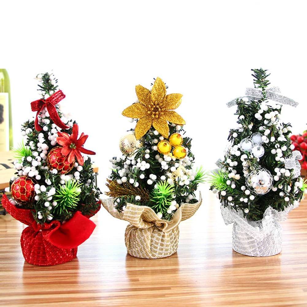 20cm Mini Christmas Tree Ornaments for Table Decorations, Small Artificial Christmas Tree with PVC and Cloth Material, 65g Weight Holiday Decoration - Medaid International
