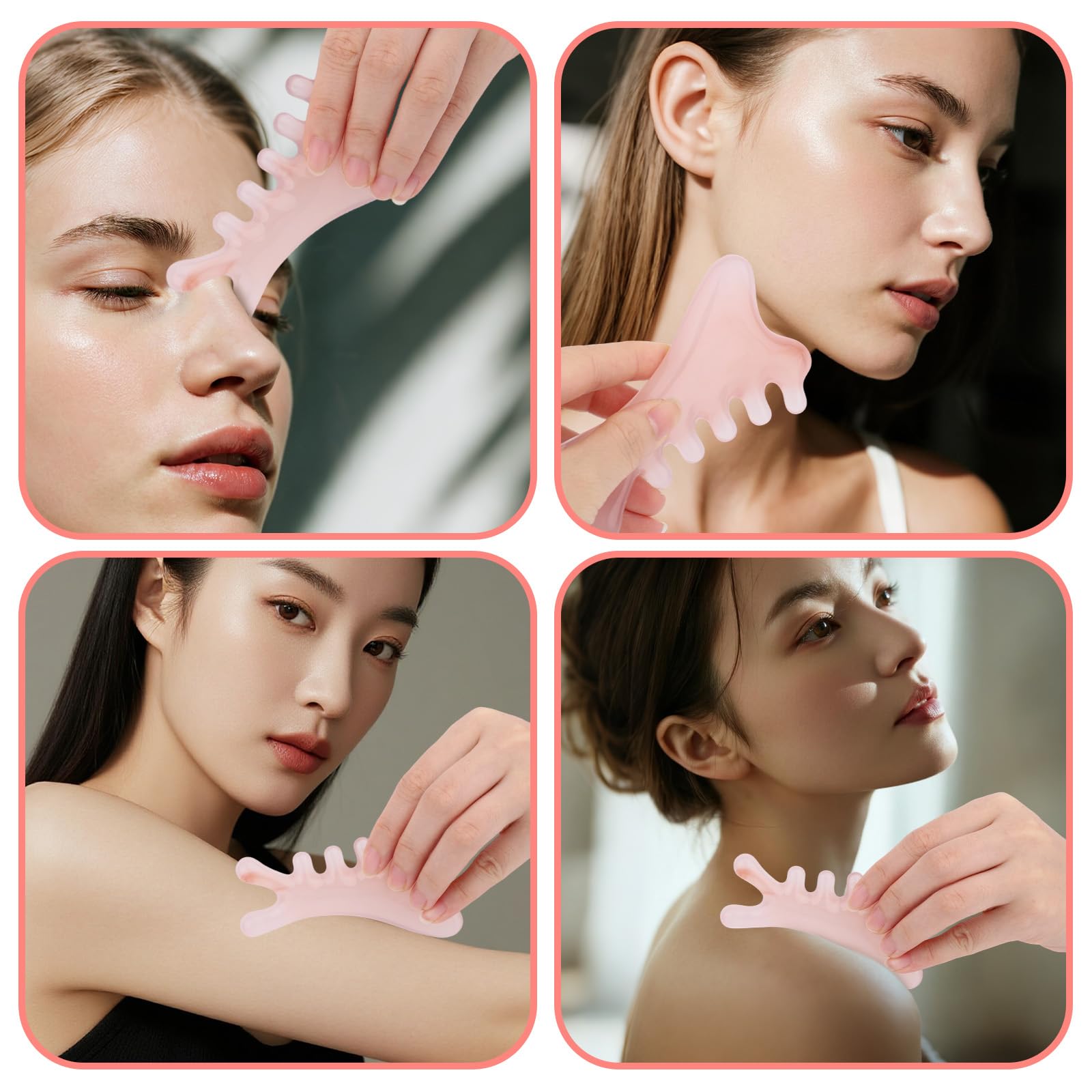 4-in-1 Multifunctional Gua Sha Massage Comb, Durable Resin Scalp Massage Guasha Comb Reusable Gua Sha Tool for Head Face Neck & Body (Pink) - Medaid International