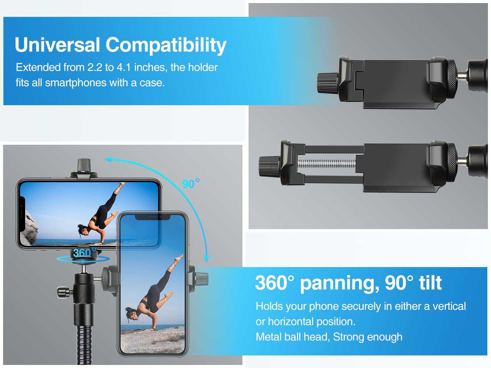 Elitehood 81" Tall Flexible Tripod Stand for iPhone with 17in Adjustable Gooseneck with Remote Compatible with iPhone 13 Pro Max / 13 Pro / 12 Pro Max, Android Phone - Medaid International