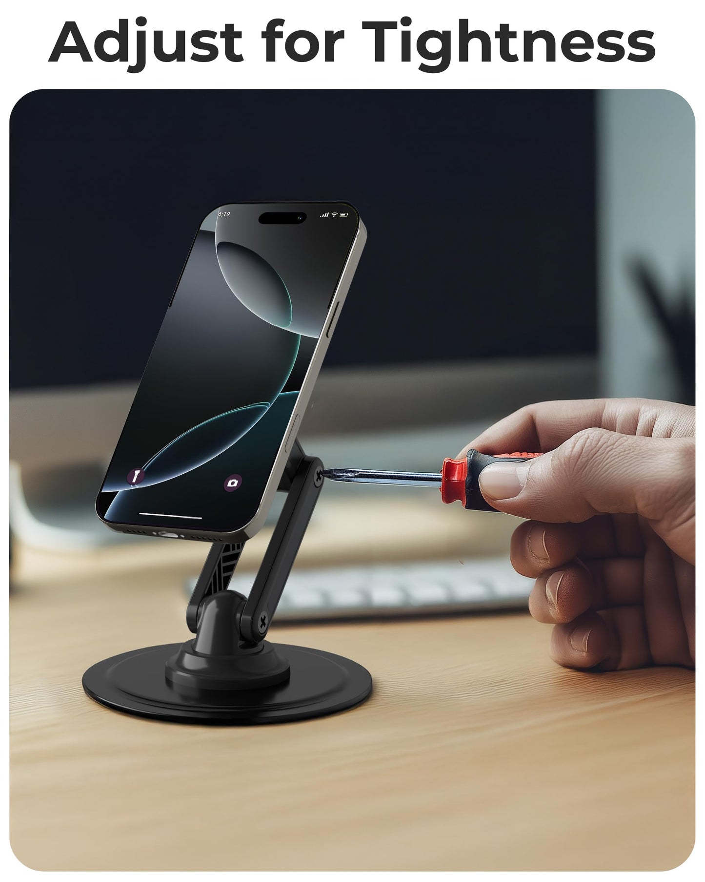 COOPER Mag360, Magnetic Phone Stand for Desk Compatible with MagSafe Phone Holder, 360° Adjustable, iPhone Desk Stand for iPhone 17 Pro Max/16/15/14/13/12, Incl 1 Metal Ring for Other Phones - Black - Medaid International