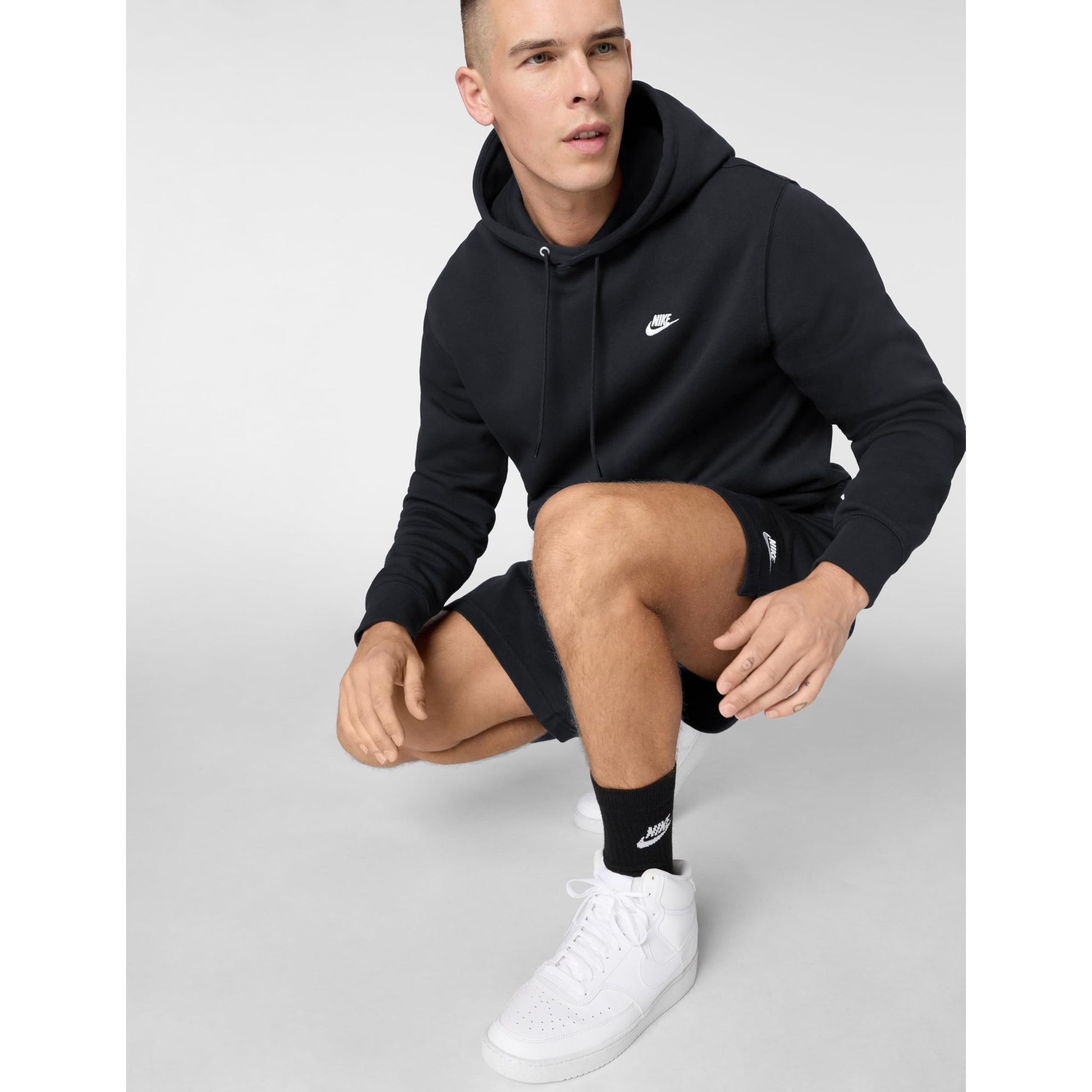 Nike Men's Club Pullover Fleece Hoodie, Black/Black/White, Medium - Medaid International