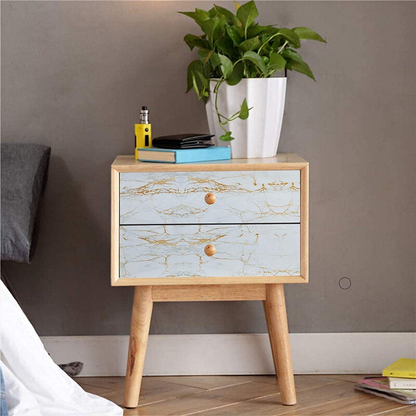 WALLTON Wall Stickers Marble (16 x 48 Inches) Jade Kitchen Counter, Cabinet Makeover, Almirah, Plastic & Wooden Tabletop, Wardrobe, PVC DIY Self Adhesive - White, Golden Marble Matte - Medaid International