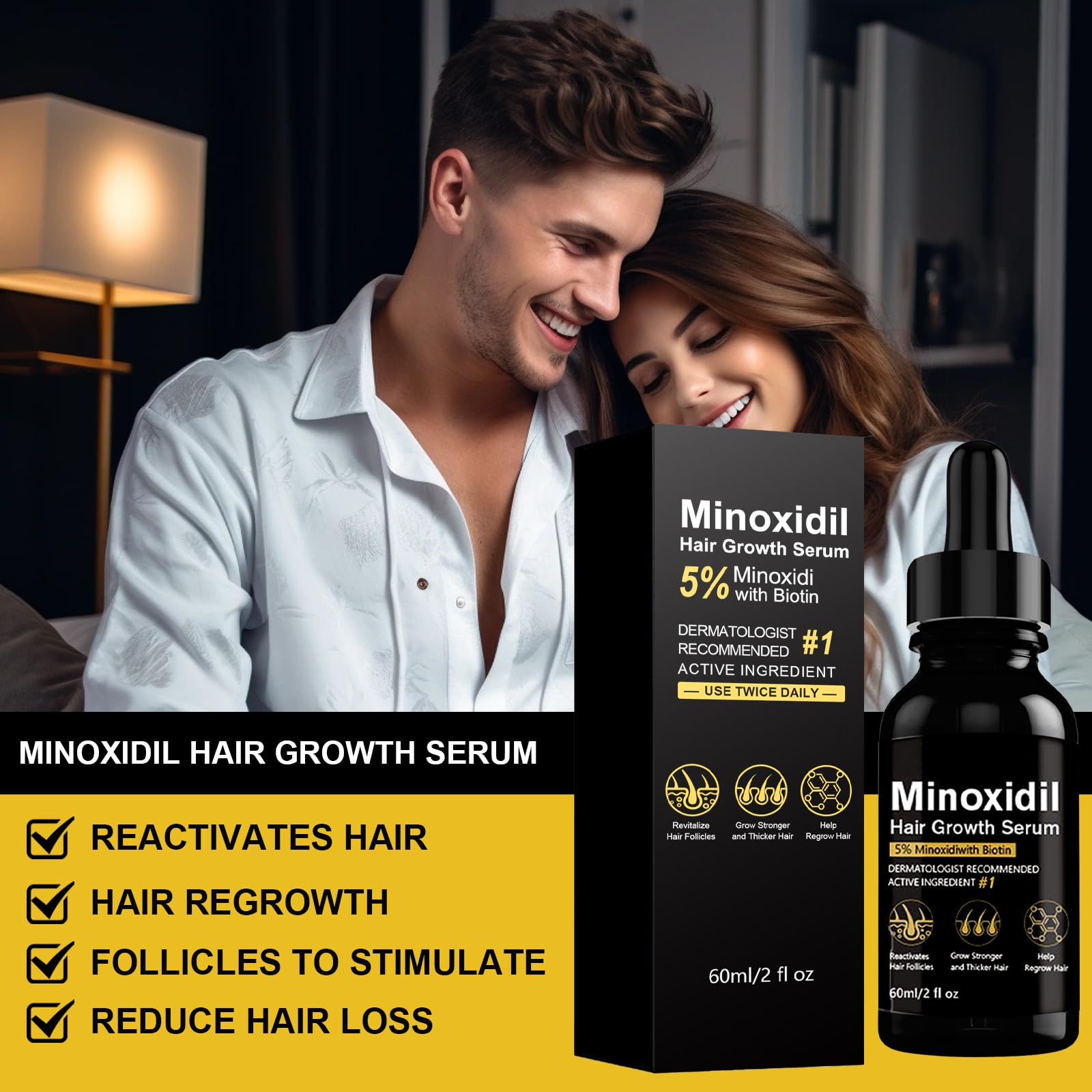 5% Minoxidil Hair Growth Serum, Topical Minoxidil for Men Beard Growth, Hair Regrowth for WomenTreatment for Scalp Hair Loss and Thinning, With Biotin - Medaid International