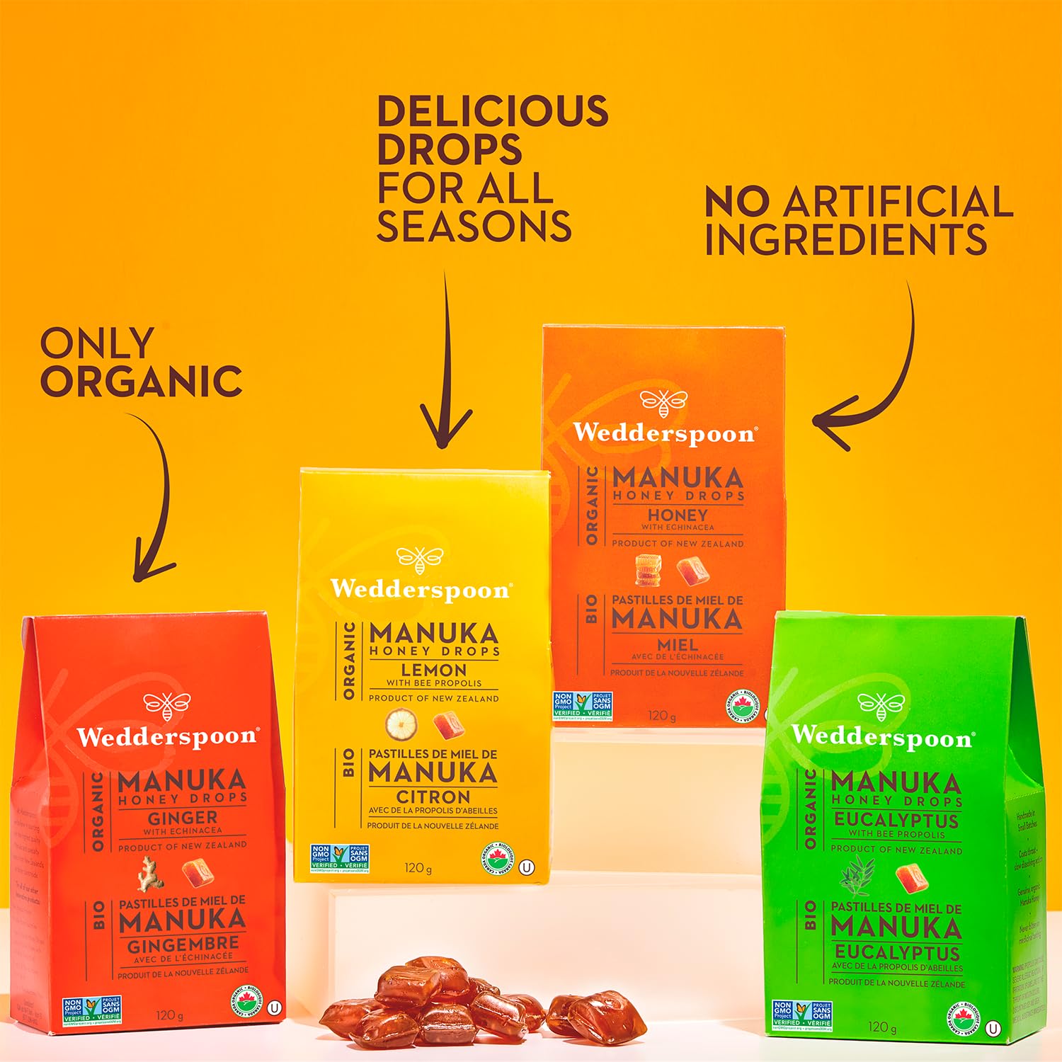 Wedderspoon Organic Manuka Honey Drops, Eucalyptus & Bee Propolis, 20 Count (Pack of 1), Genuine New Zealand Honey, Perfect Remedy For Dry Throats - Medaid International