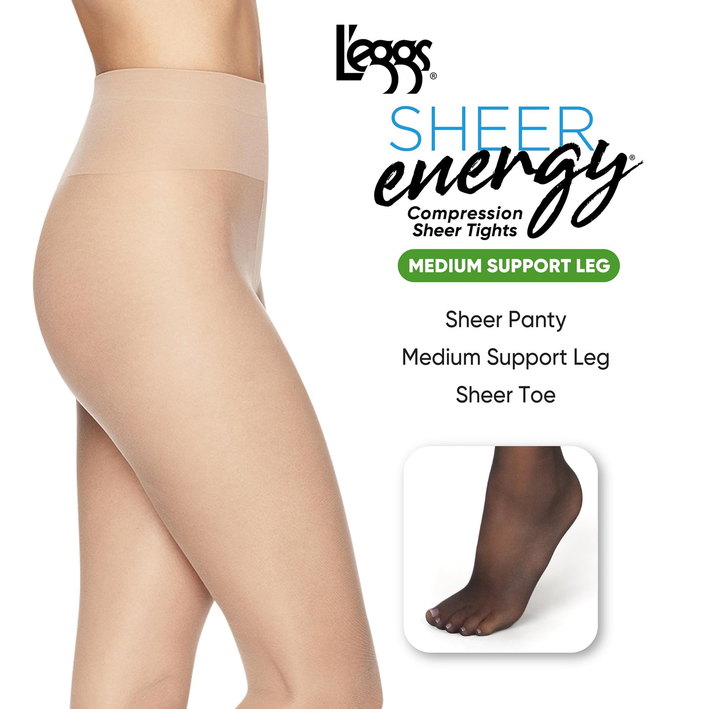 L'eggs Sheer Energy Standard-Panty Sheer Toe Nylon Pantyhose, Suntan, Size B (Pack of 1) - Medaid International