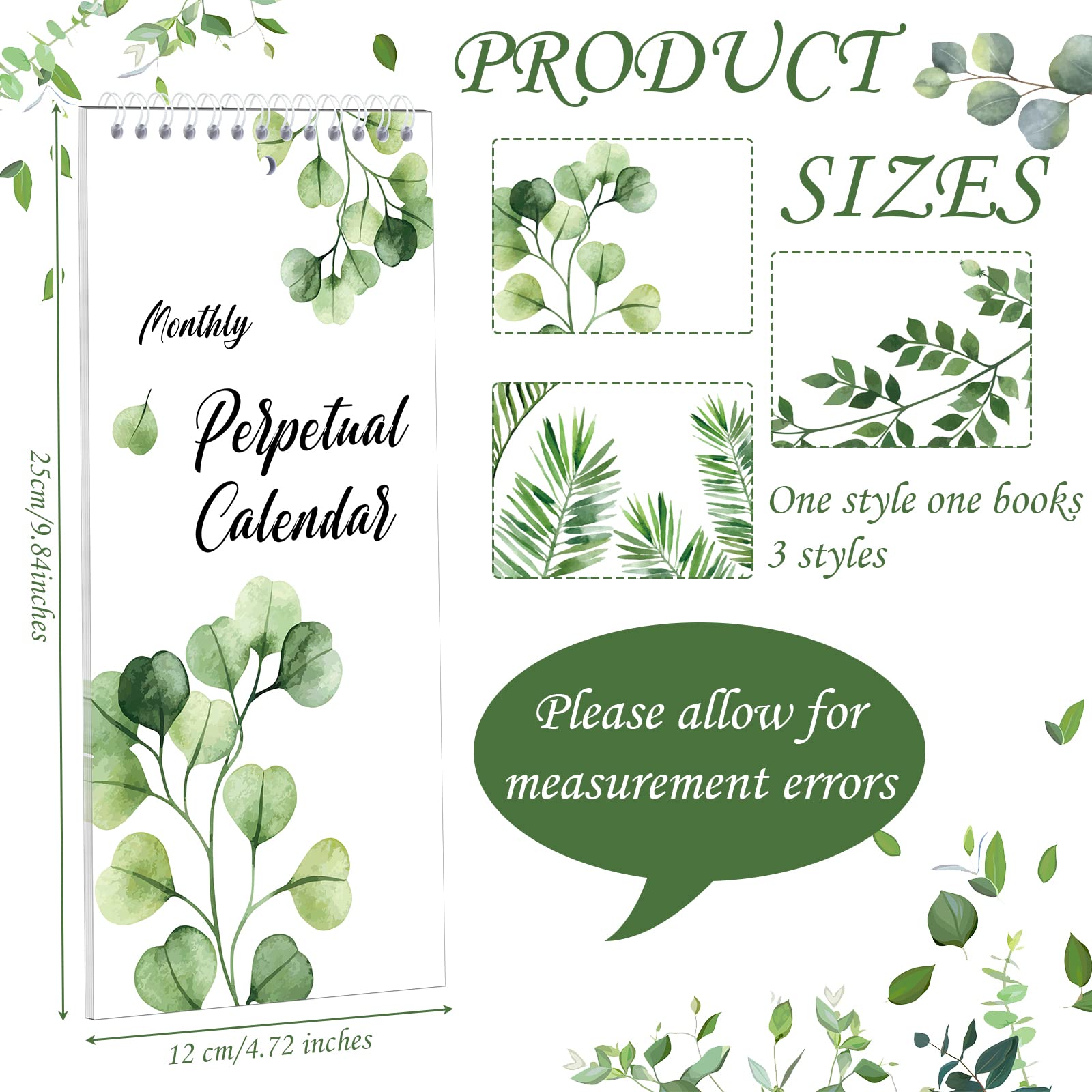 3Pads Perpetual Calendar 5 x 10'' Greenery Monthly and Daily Wall Hanging Organizer Spiral Birthday Reminder Book Yearly Birthday Calendars for New Year Gifts Important Dates Anniversaries 12 Sheets - Medaid International