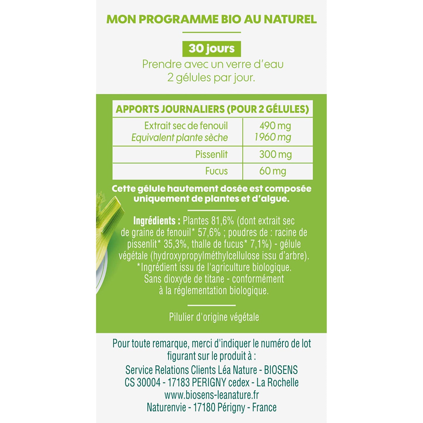 Biosens - Gélule végétale Ventre plat Elimination - Fenouil, Pissenlit et Fucus - Certifié Bio AB Vegan - Fabriqué en France - Actifs 100% Végétaux - Programme de 30 jours - 60 gélules (Lot de 4) - Medaid International