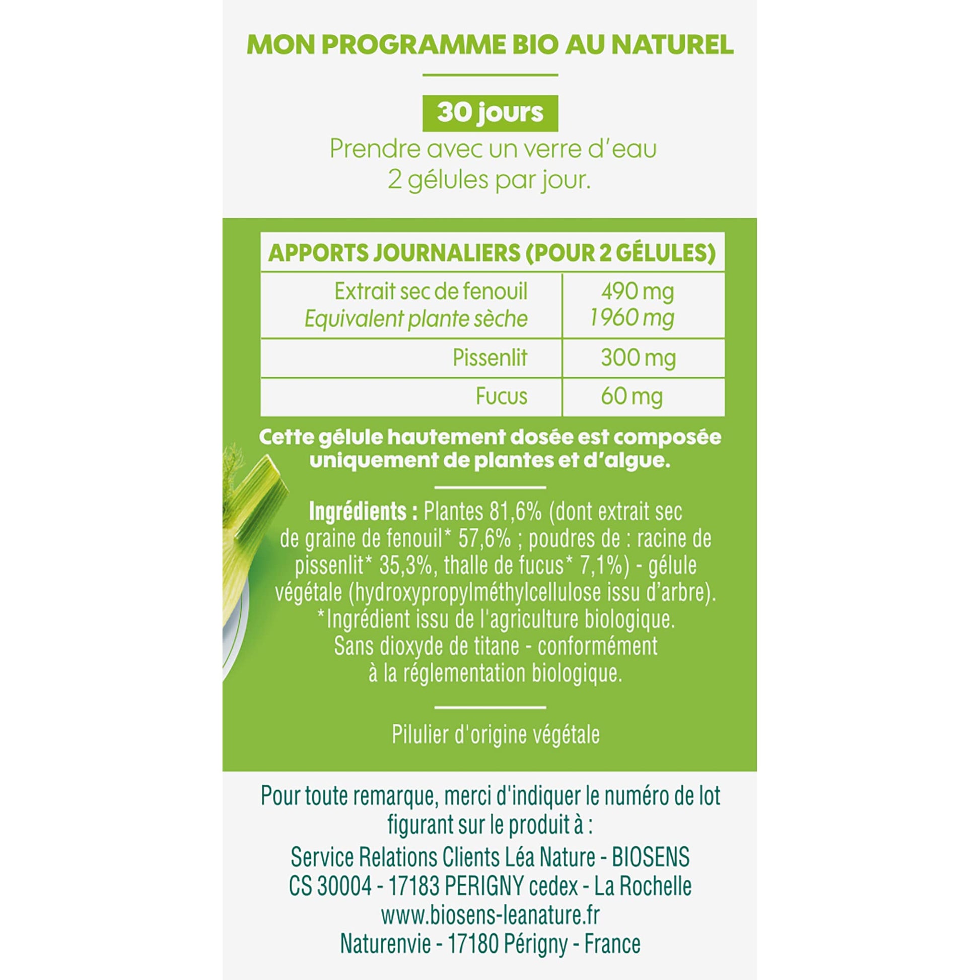 Biosens - Gélule végétale Ventre plat Elimination - Fenouil, Pissenlit et Fucus - Certifié Bio AB Vegan - Fabriqué en France - Actifs 100% Végétaux - Programme de 30 jours - 60 gélules (Lot de 4) - Medaid International