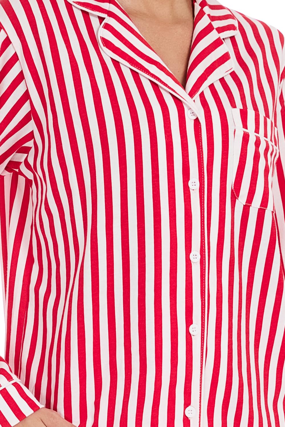 LUBOT Christmas Pajamas for Women 100% Cotton Pajama Set 2 Piece Soft Button Down Xmas Printed PJ Set Long Sleeve Sleepwear Loungewear (Red Stripe, L) - Medaid International